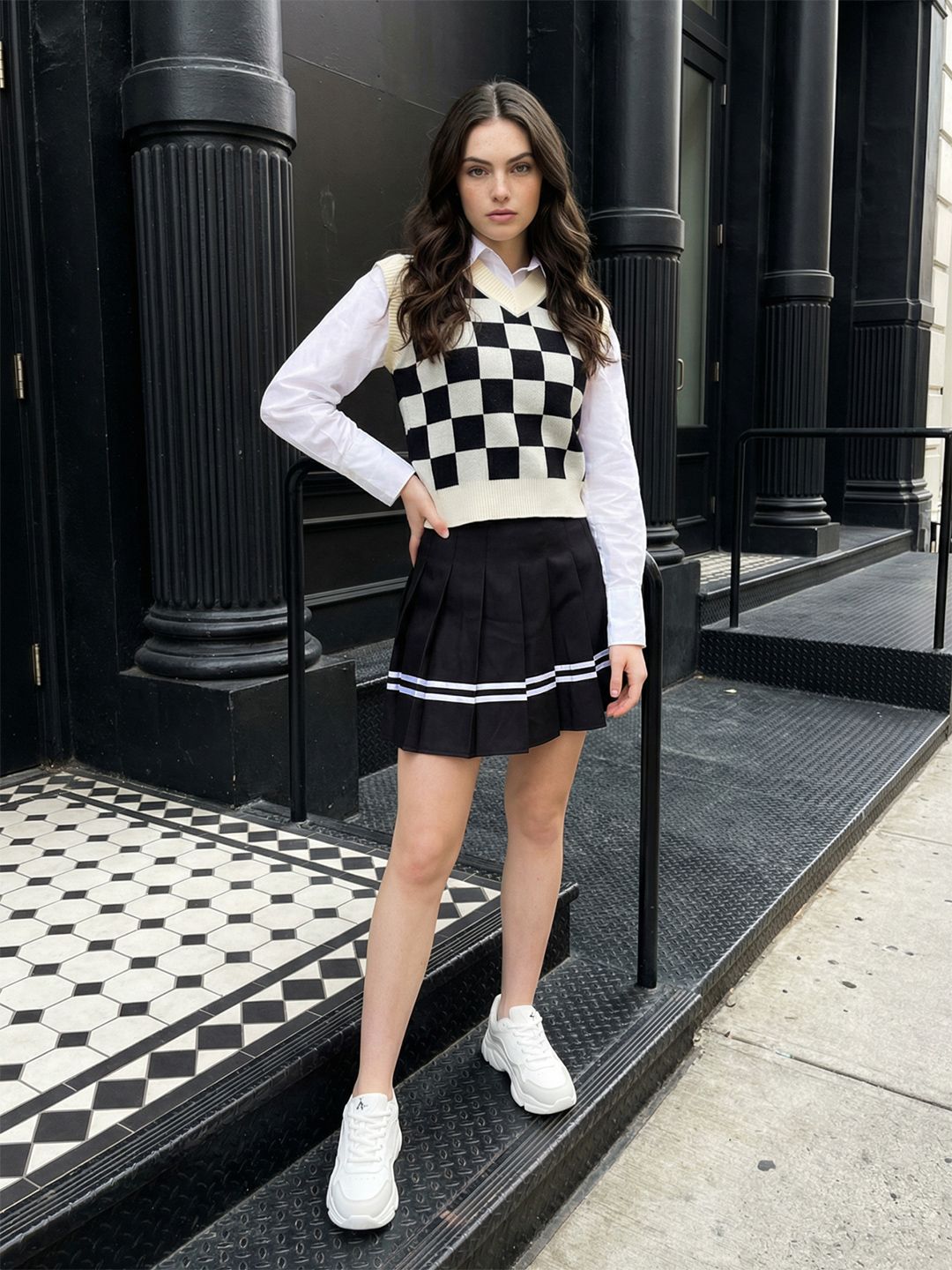 Freehand by The Indian Garage Co Women Checked Sweater Vest