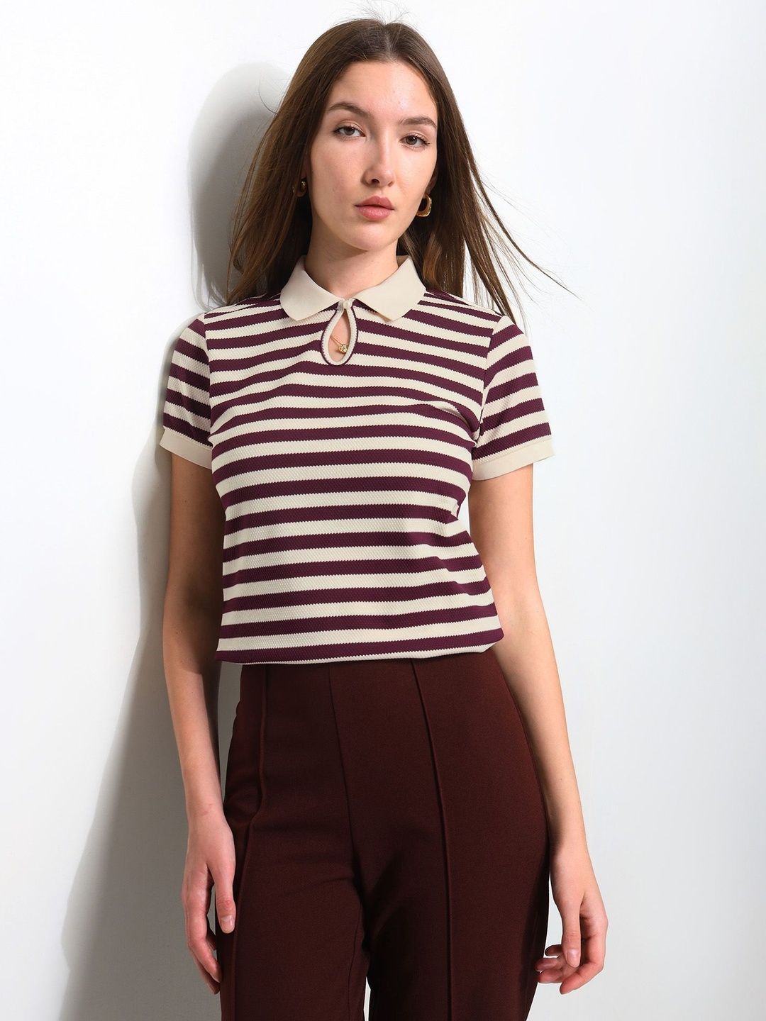 Striped Polo Collar T-shirt