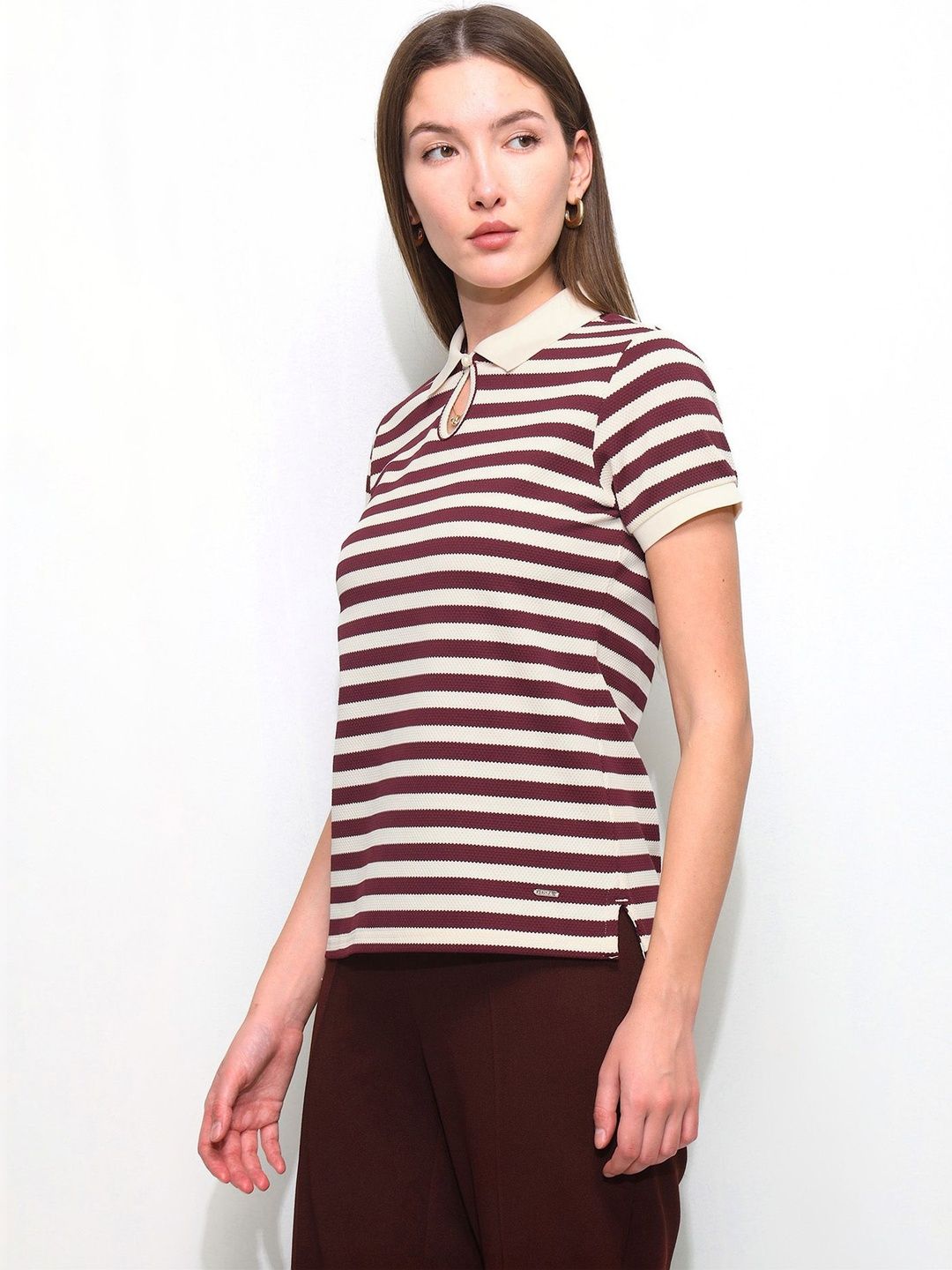 Striped Polo Collar T-shirt
