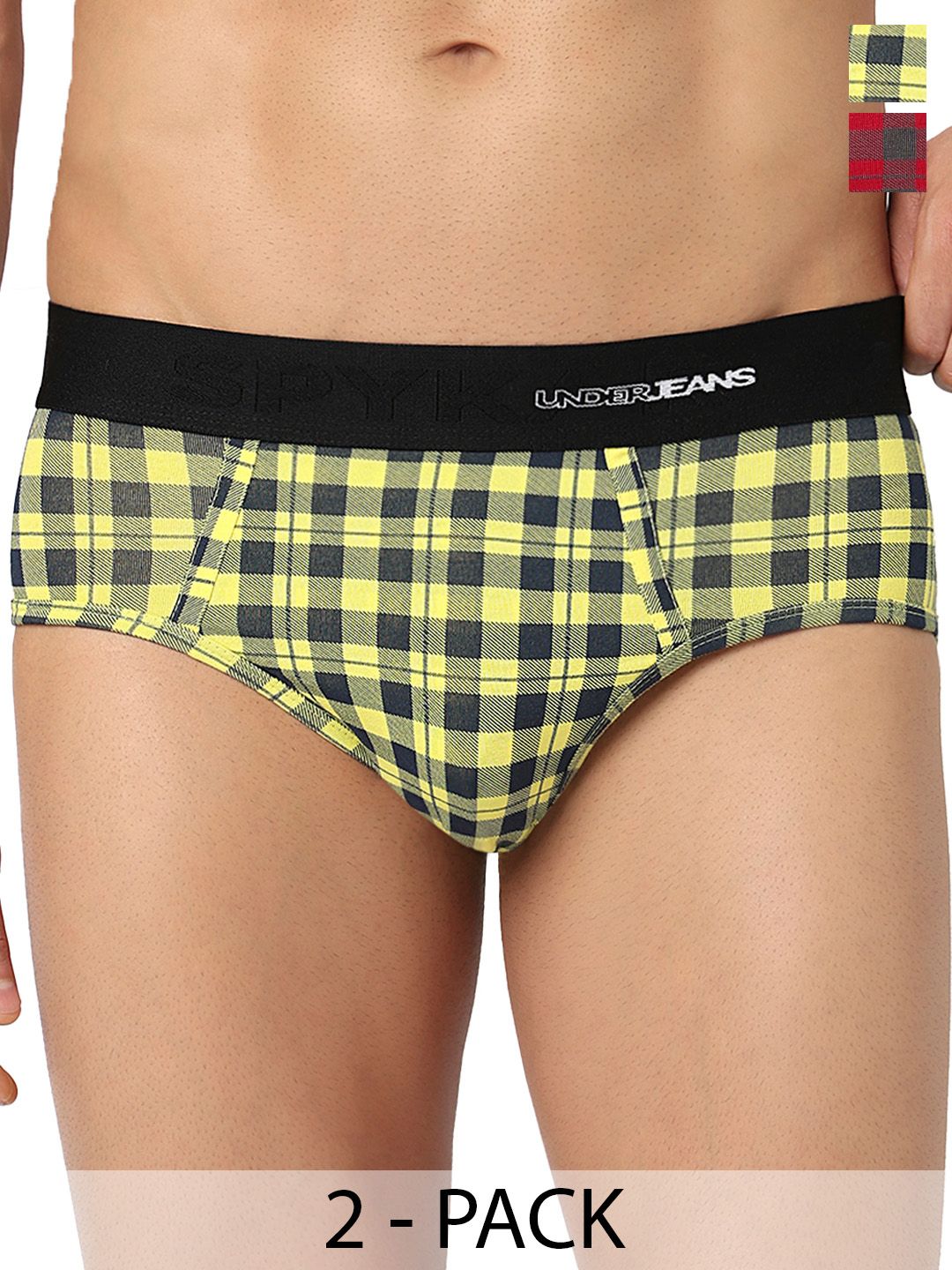UnderJeans by Spykar Men Pack of 2 Checked Cotton Blend Basic Briefs