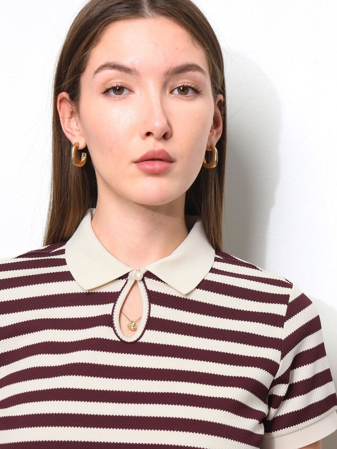 Striped Polo Collar T-shirt