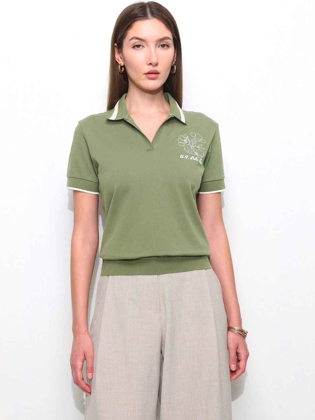 Floral Printed Polo Collar Boxy T-shirt
