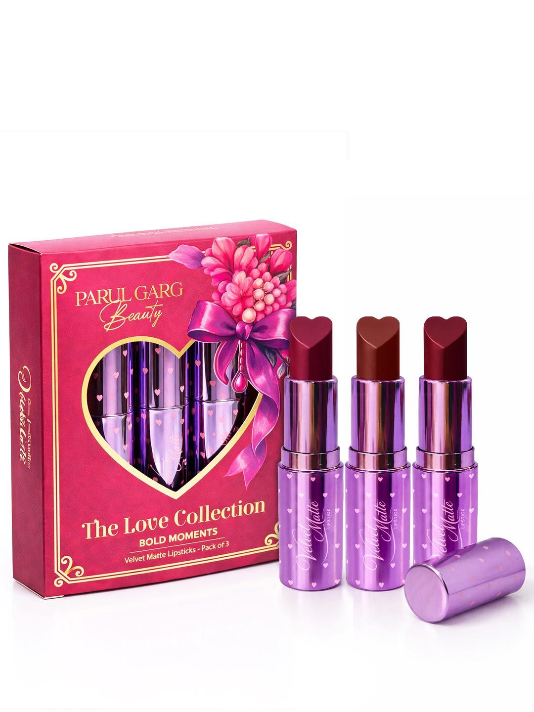 3 Pcs Velvet Matte Lipsticks Parul Garg Set Of 3 Bold Moments Velvet Soft Matte Lipsticks 4.2g Each