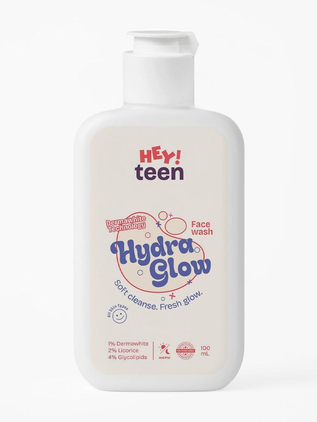 HEY TEEN Glow Face Wash Dry to Normal & Sensitive Skin Dermawhite Glycolipids & Licorice