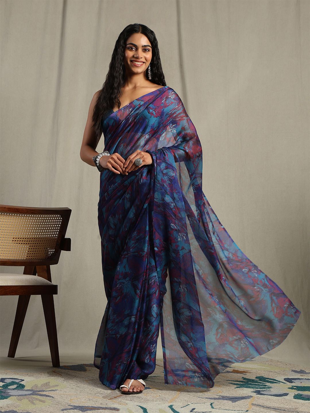 Garden Vareli Abstract Printed Pure Chiffon Saree