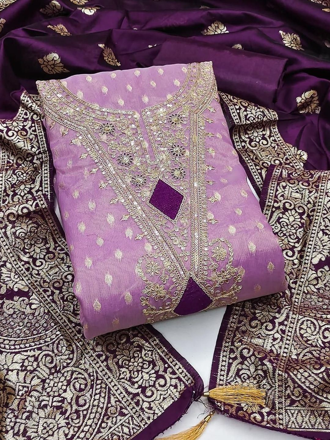 Sidhidata Embroidered Unstitched Kurta Fabric Bottom Fabric and Dupatta