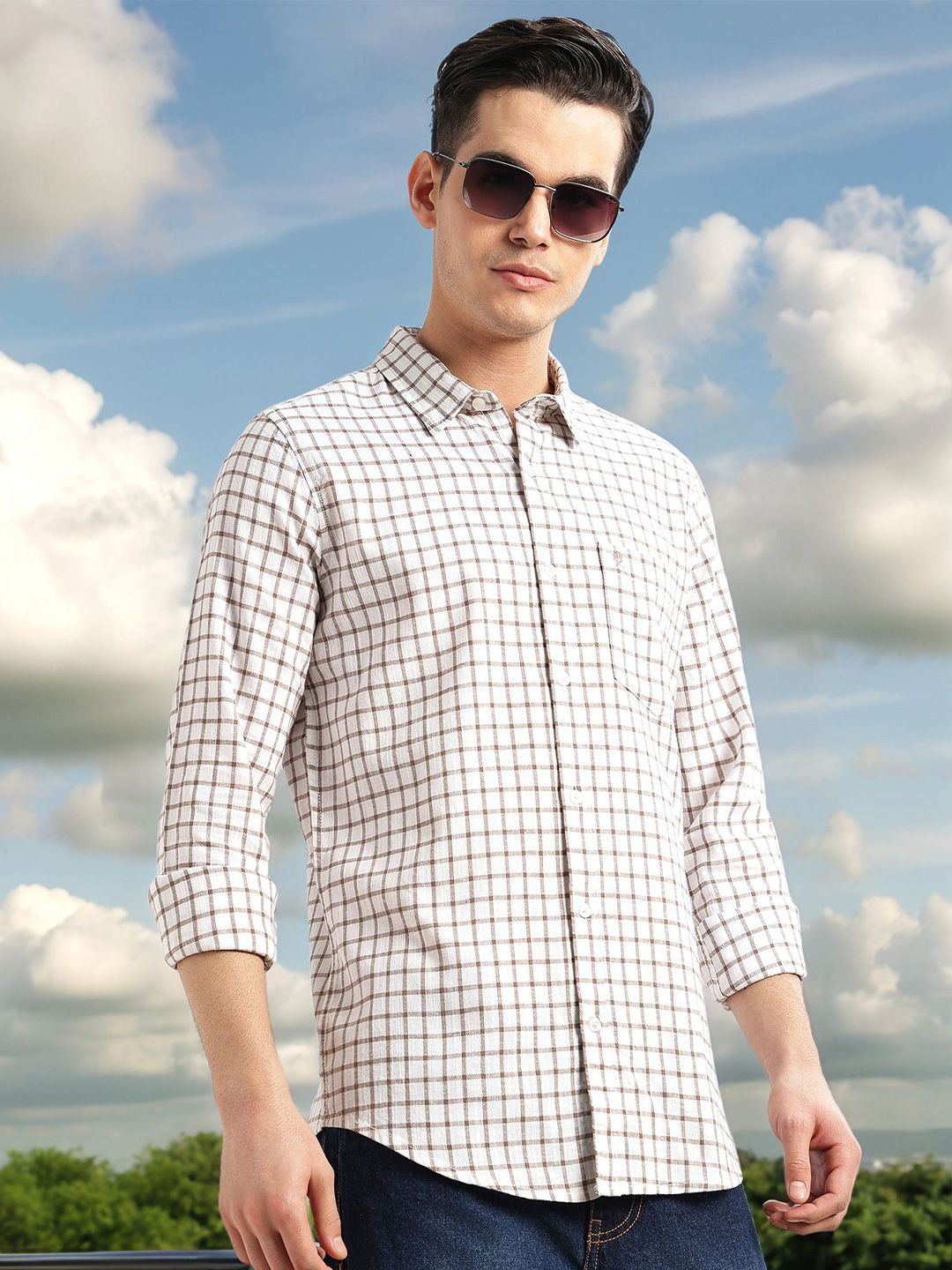 Thomas Scott Men Premium Slim Fit Gingham Checks Cotton Casual Shirts