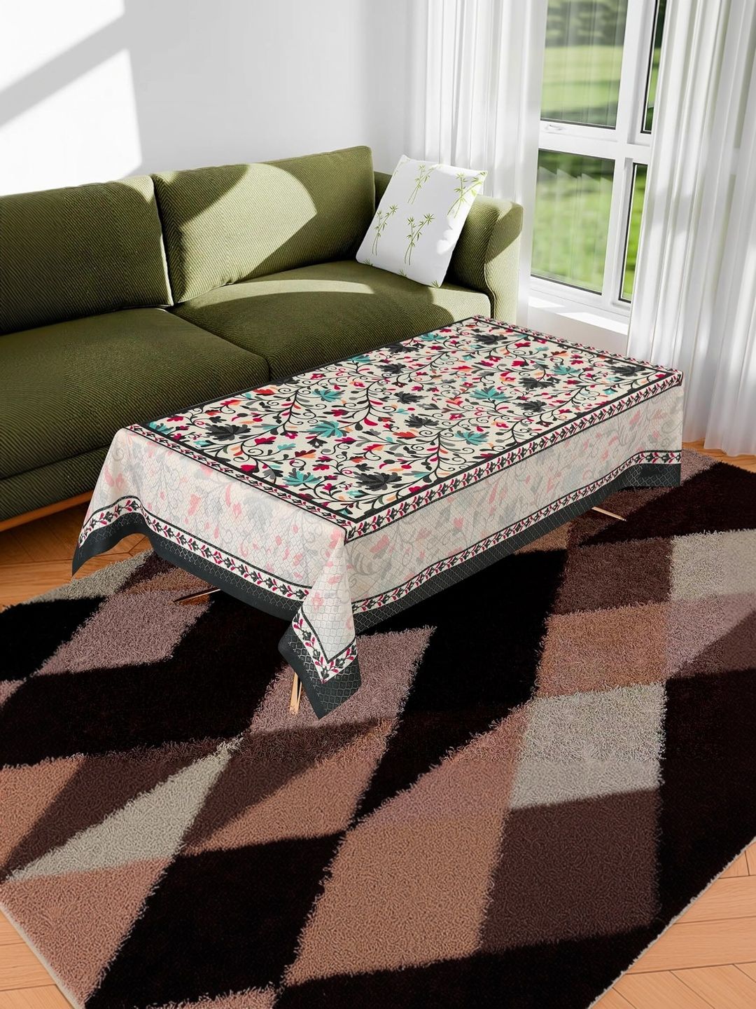 zukiodecor Multicoloured Floral 4-Seater Table Cover