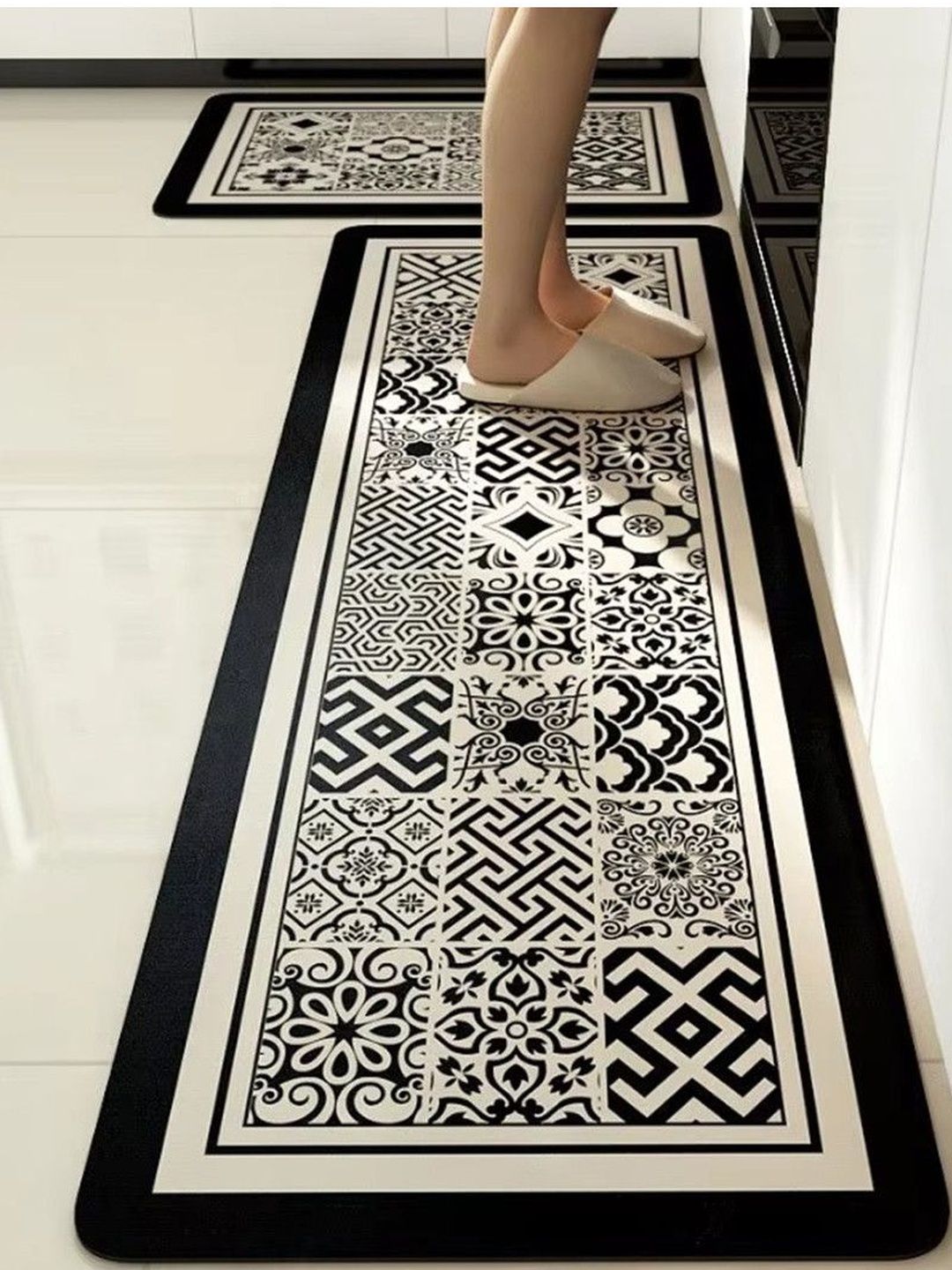 MAXOSHINE Black Ethnic Motifs Water Resistant Runner