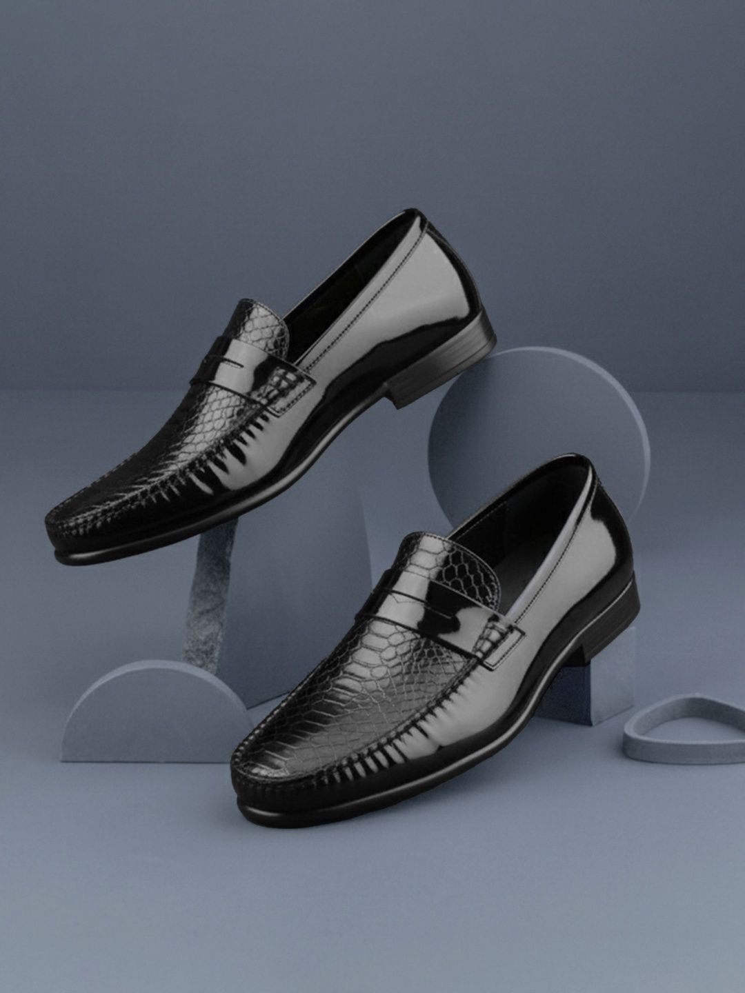 House of Pataudi Textured Round Toe Formal Slip-On Loafers