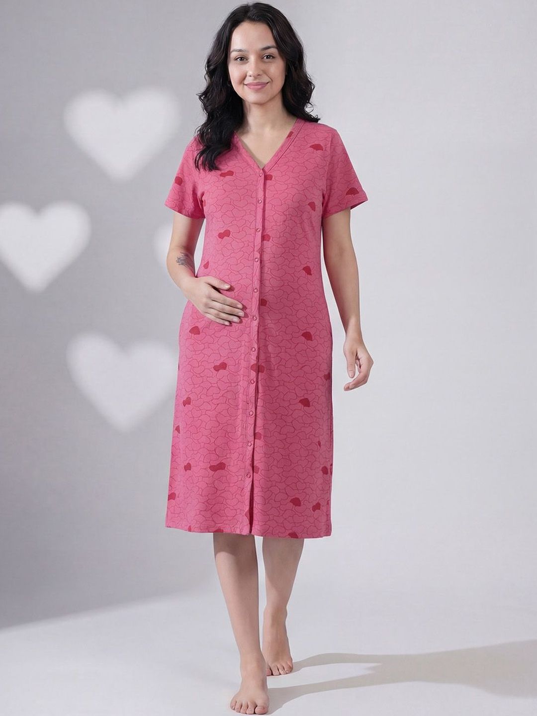 Secret Wish Hosiery Button Down Zipless Maternity Nightdress