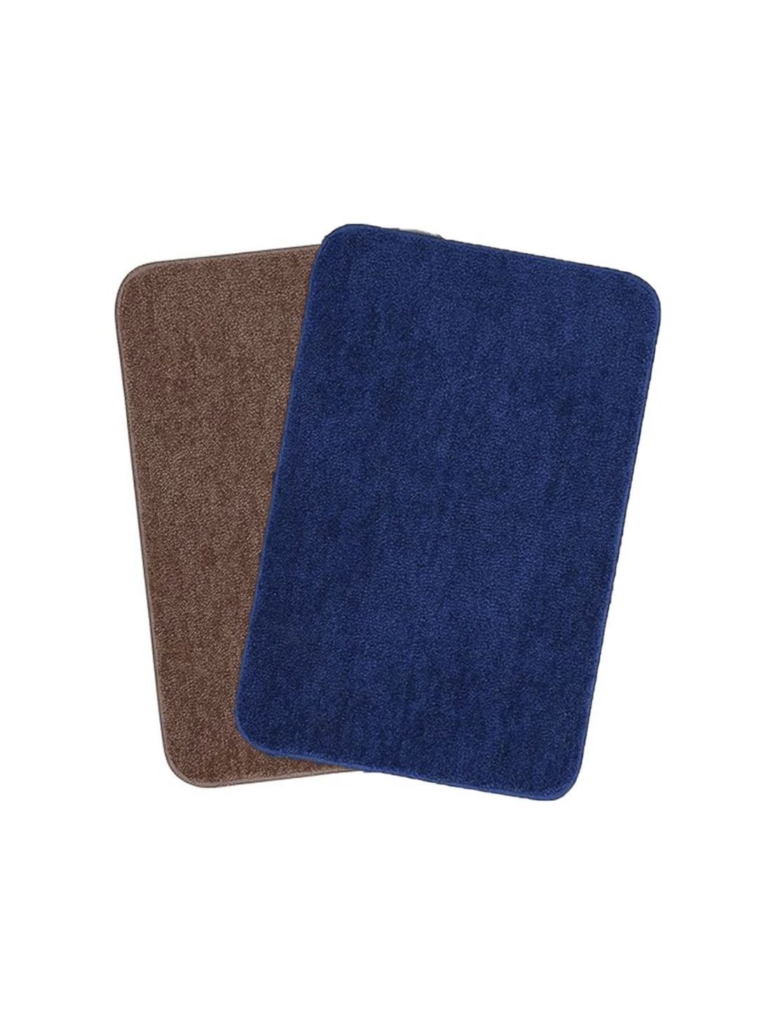 MAXOSHINE Blue & Brown 2-Pcs Water Resistant Floor Mat