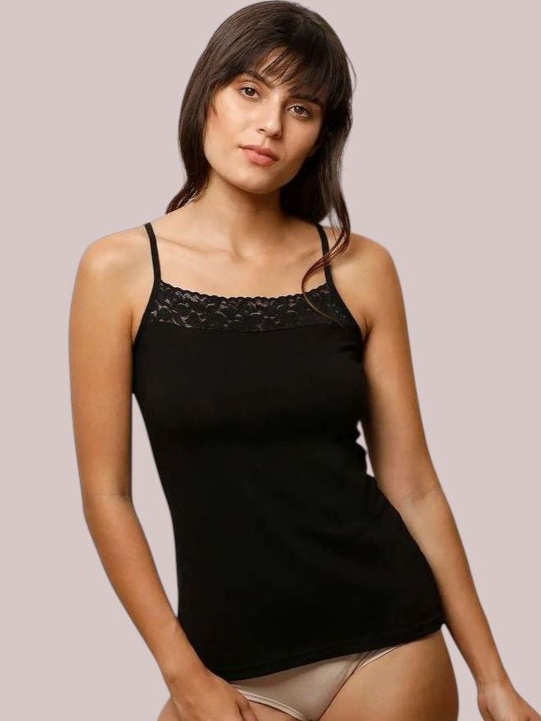 DressBerry Super Combed Cotton Lace Camisole With Adjustable Straps And Stayfresh Treatment