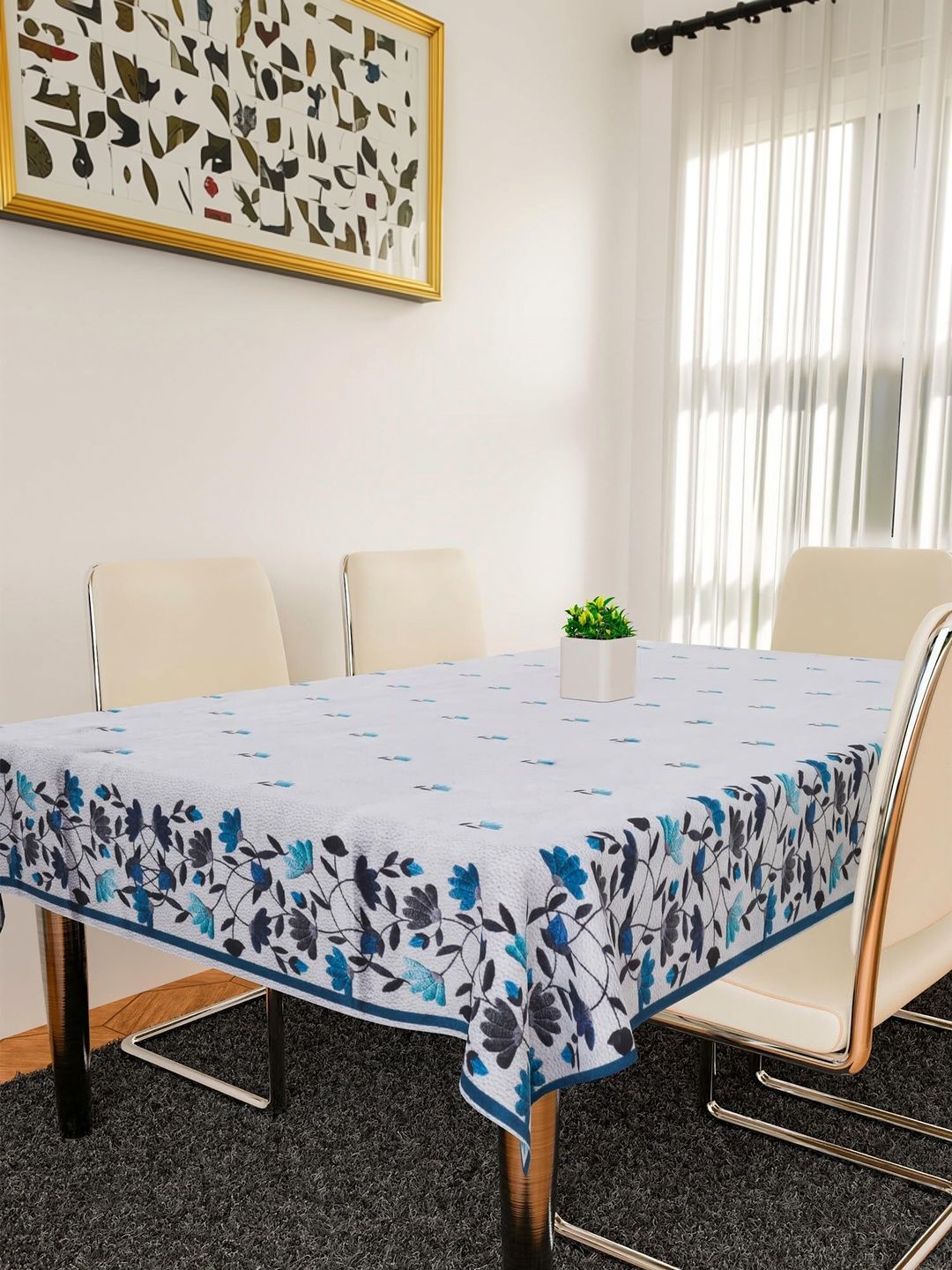 zukiodecor White Floral Waterproof 6-Seater Table Cover