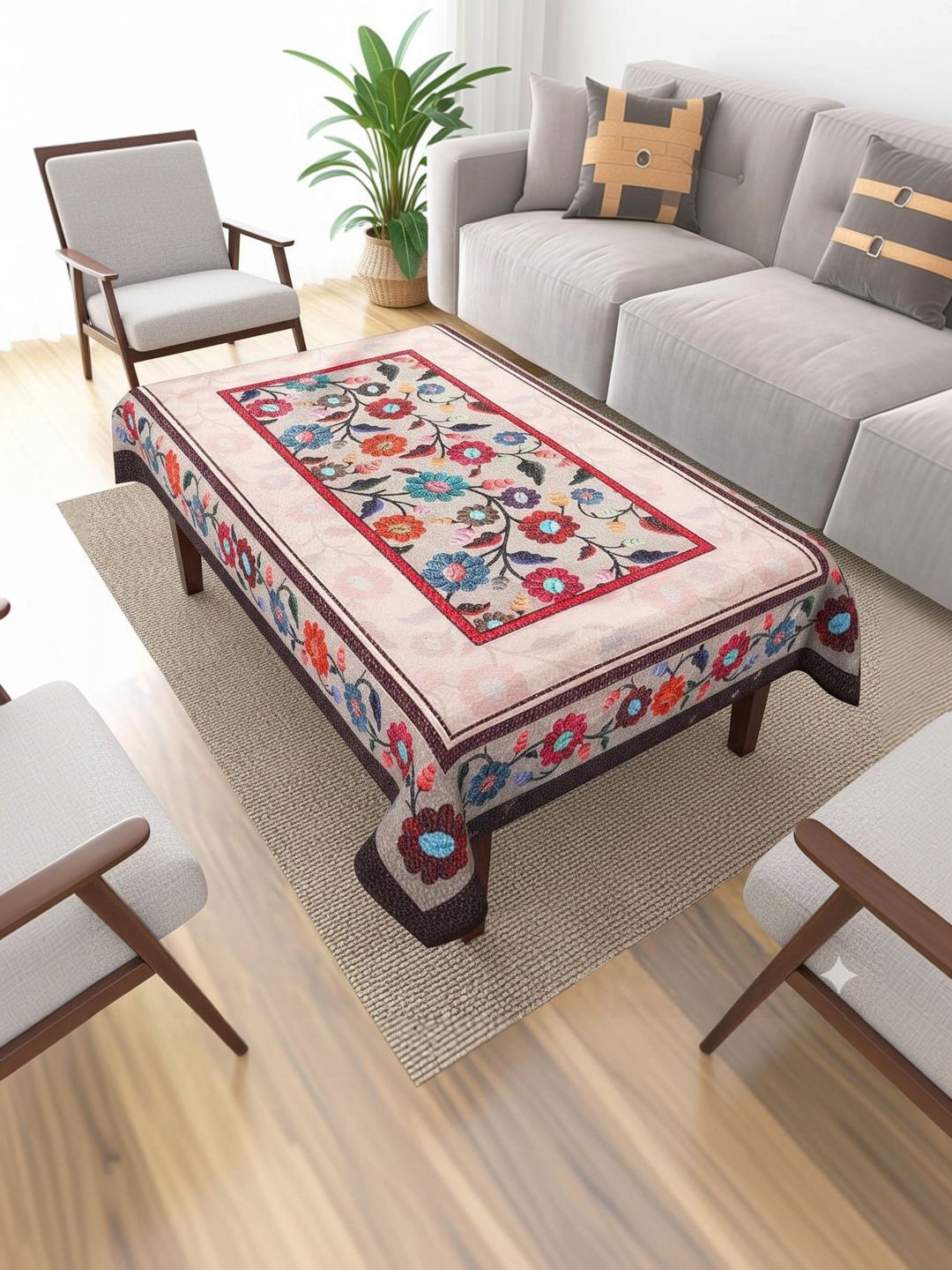 zukiodecor Multicoloured Floral 6-Seater Table Cover with Textured details
