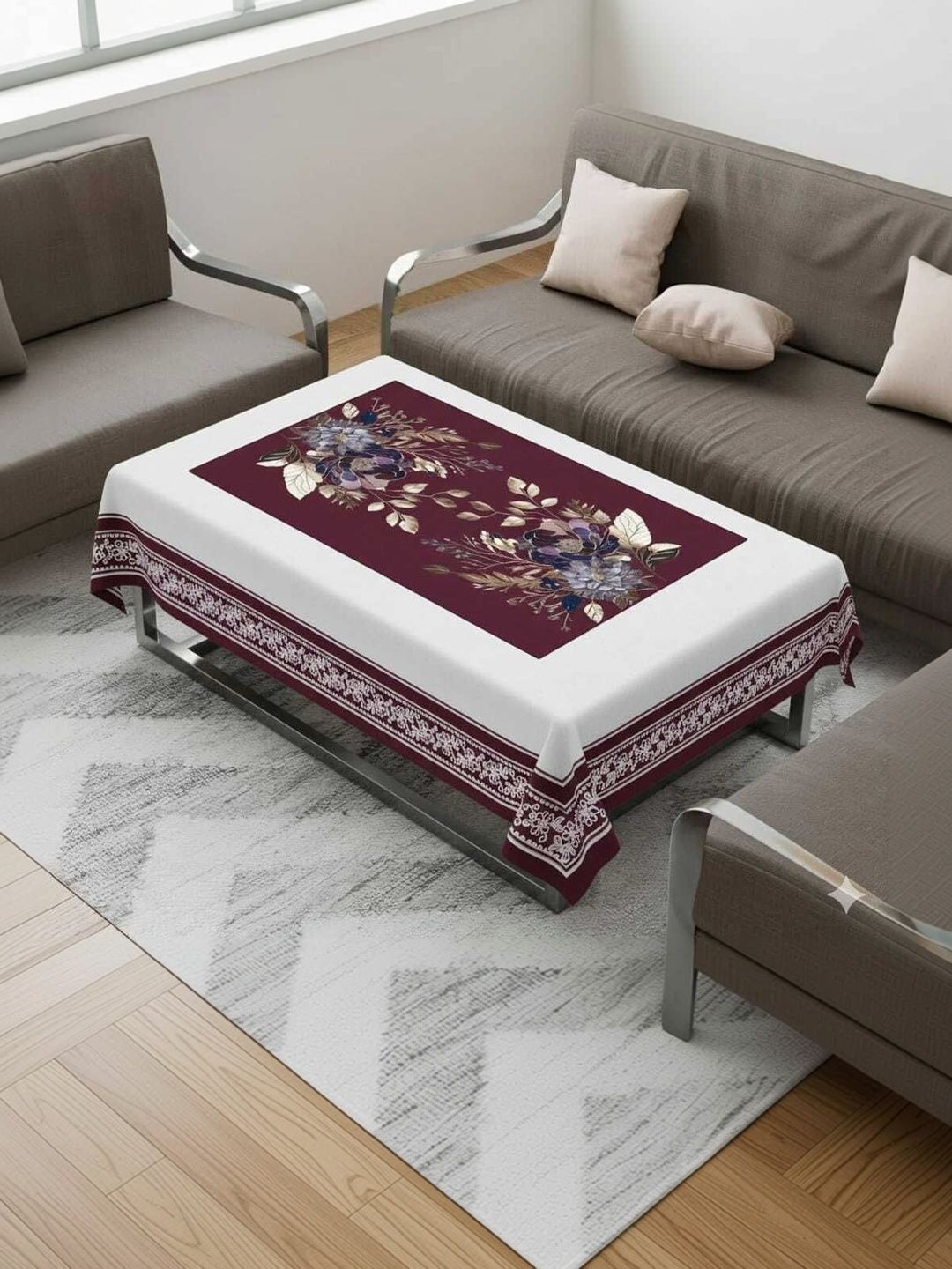 zukiodecor Multicoloured Floral 4-Seater Table Cover