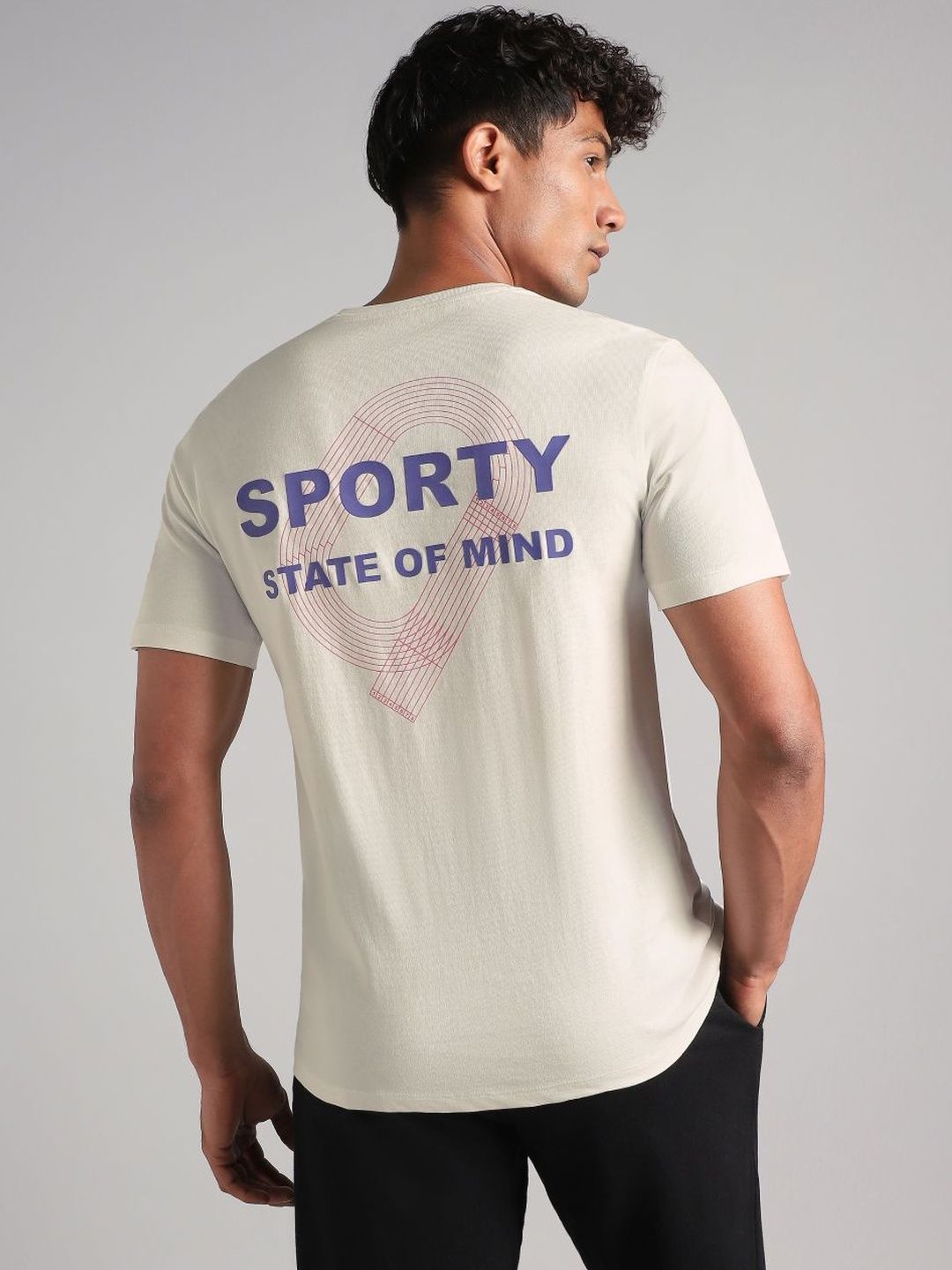 CULT Men Off White Sporty Racertrack T-Shirt