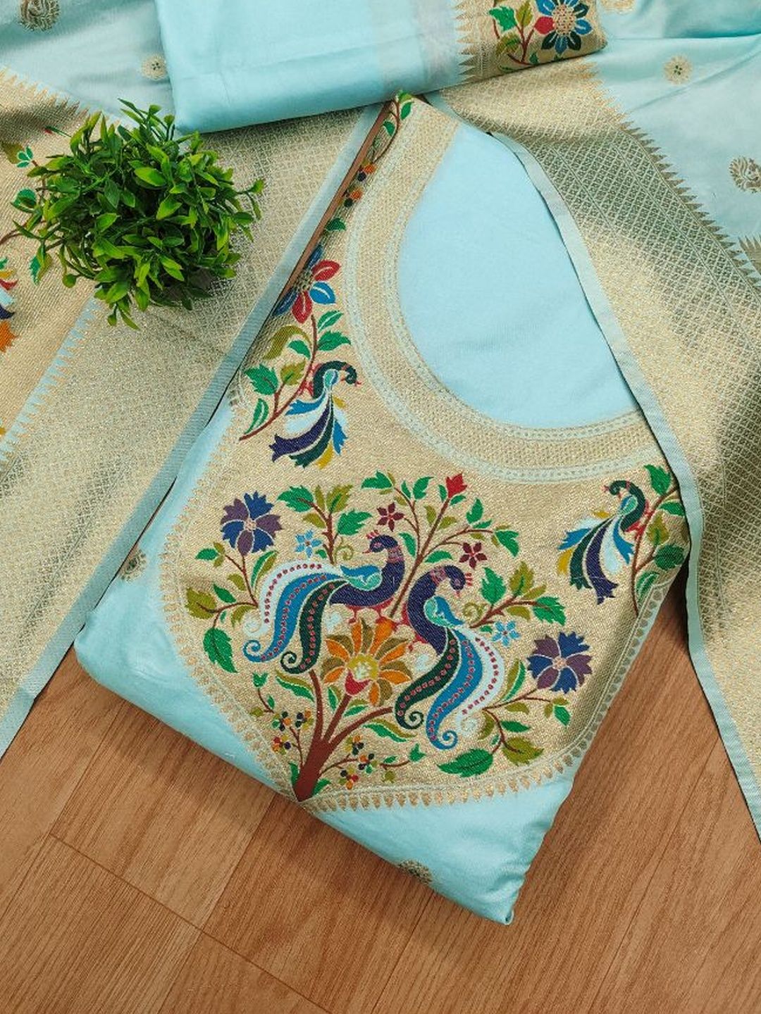 Buy Panzora Floral Embroidered Sequinned Unstitched Dress Material