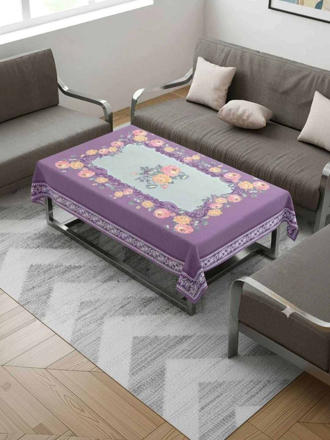 zukiodecor Multicoloured Floral 4-Seater Table Cover