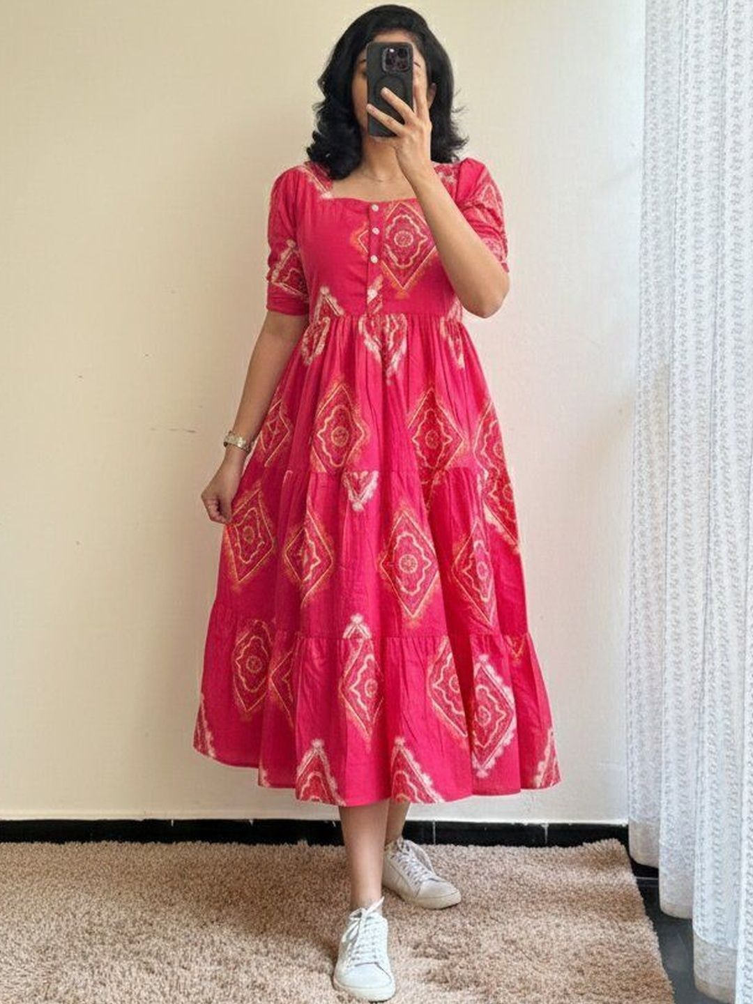 Kamayra Bohemian Print A-Line Midi Dress
