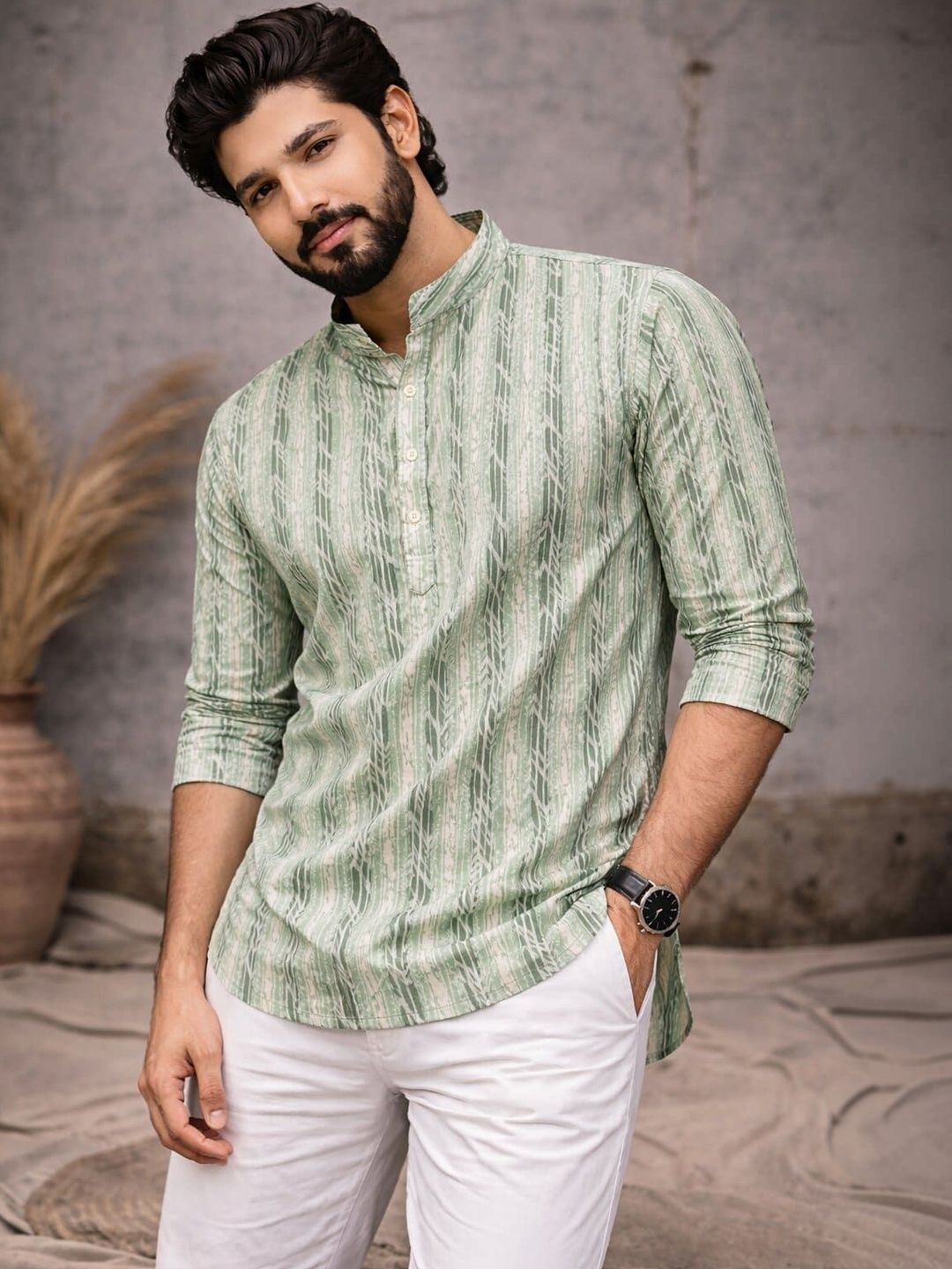 Rawayi Printed Mandarin Collar Kurta