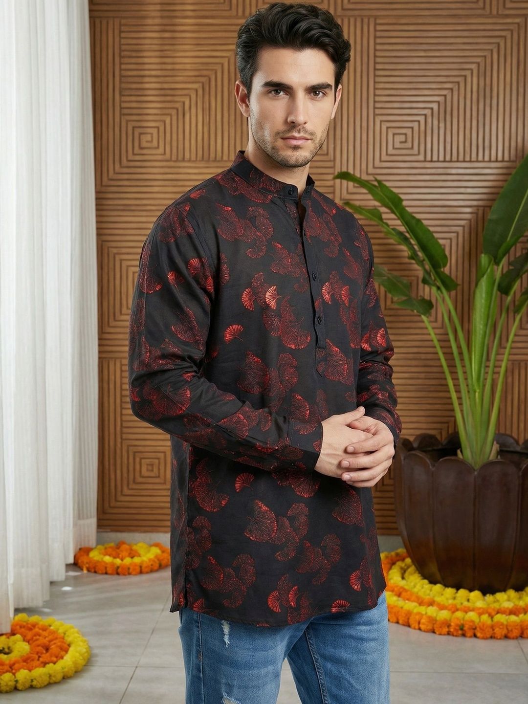Jompers Men Floral Printed Kurta