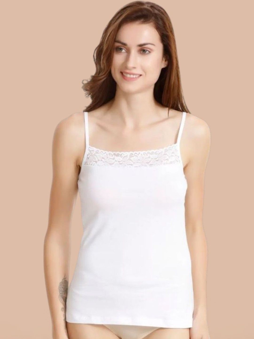 DressBerry Super Combed Cotton Lace Camisole With Adjustable Straps And Stayfresh Treatment