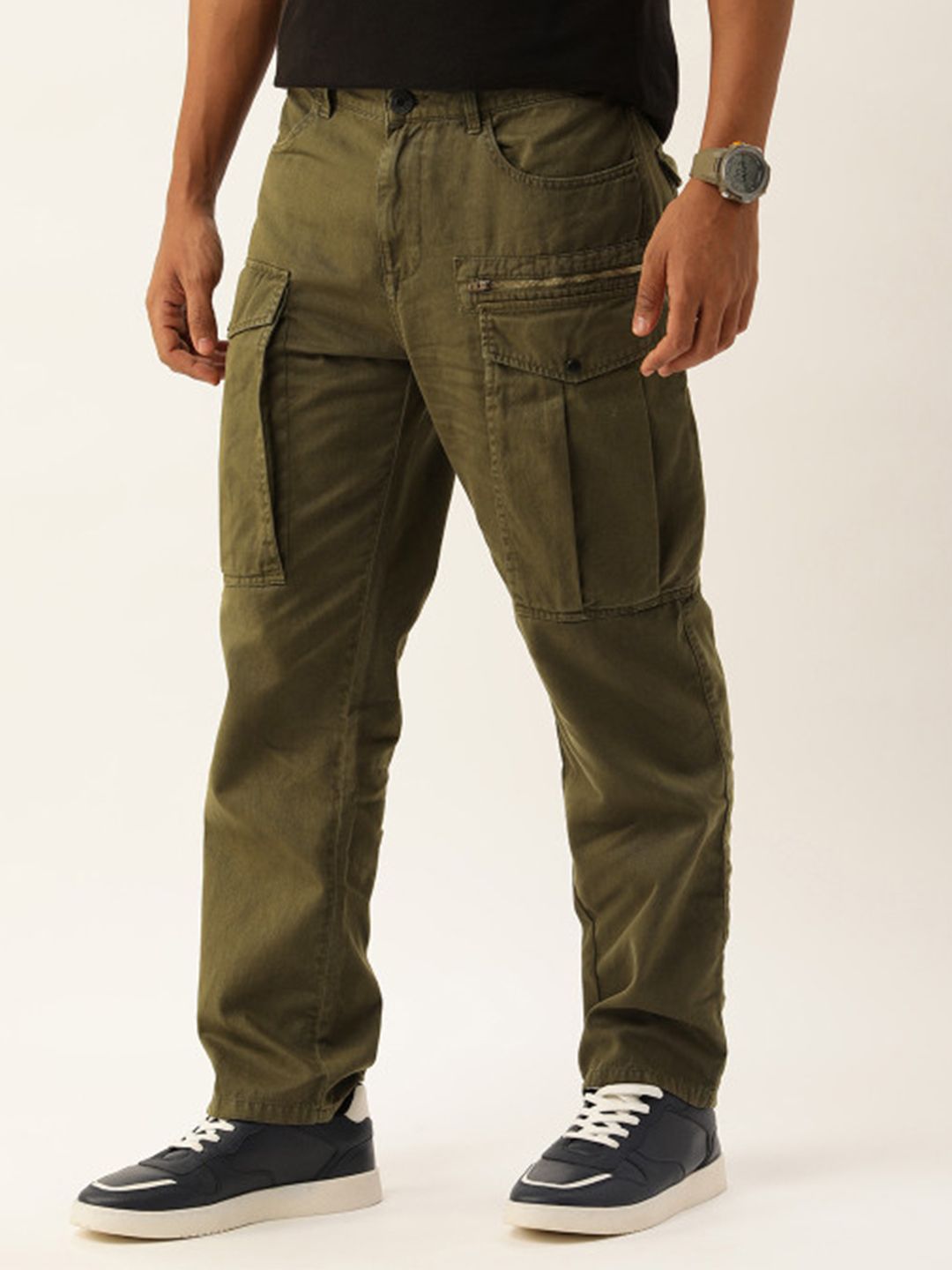 Buy Roadster Men Cotton Relax Fit Cargo Trousers - Trousers for