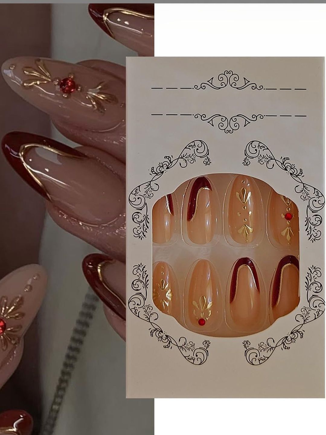 Buy Secret Lives 24-Pcs Designer Glossy with Golden Glitter Nail Art -  Light Pink & Red - Nail Art and Nail Care for Women 30354035 | Myntra