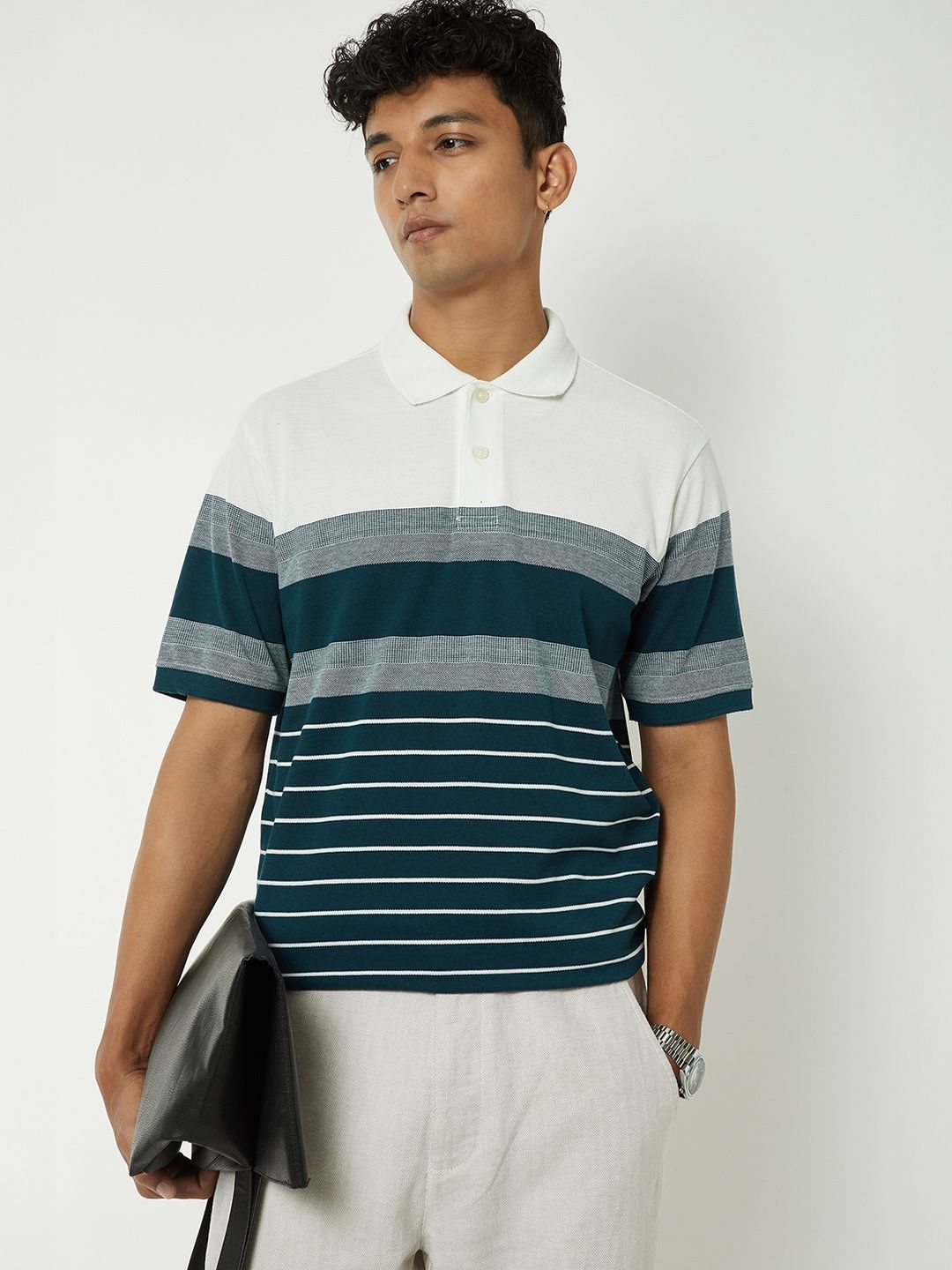 max Men Striped Polo Collar T-shirt