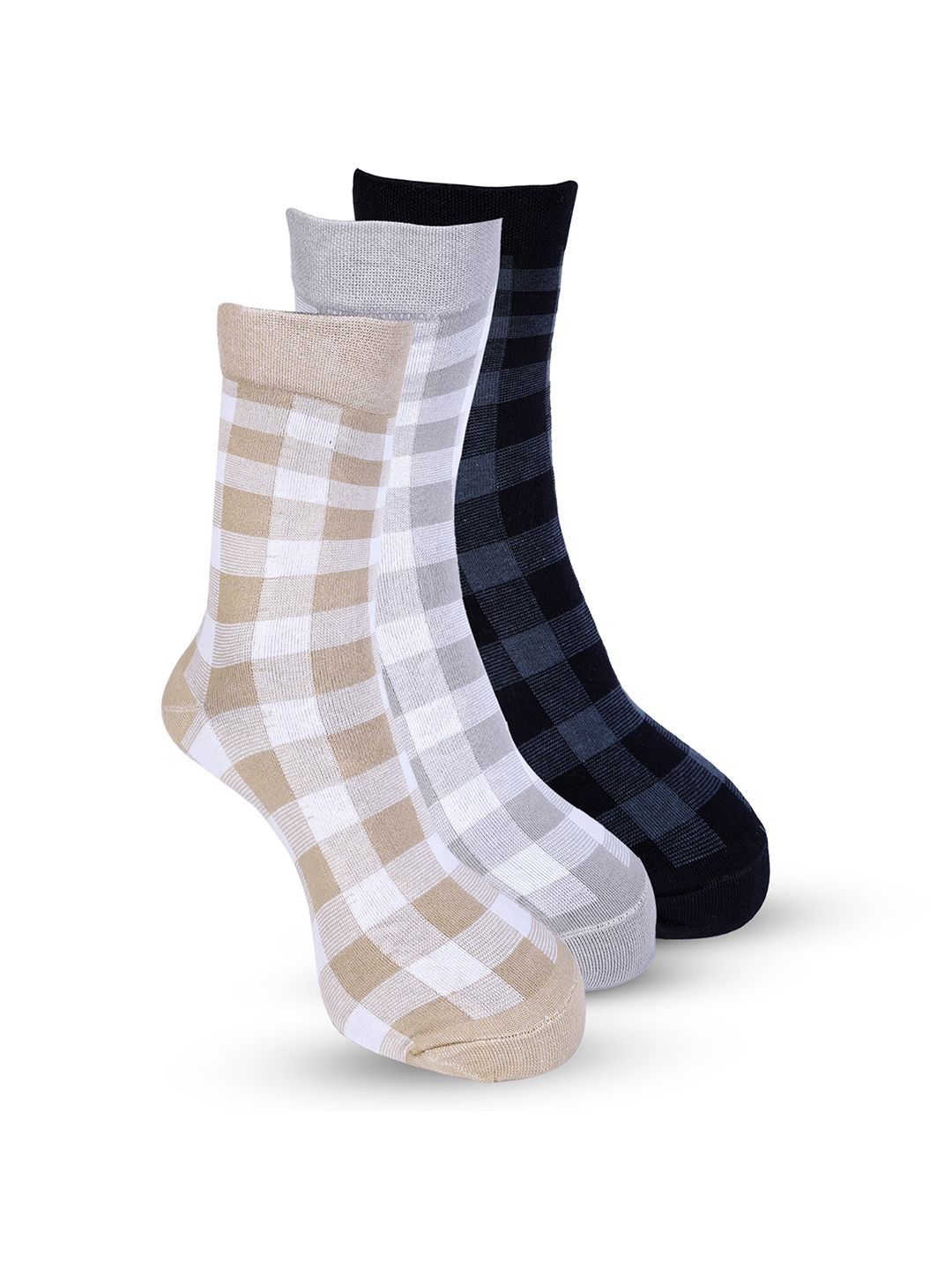 RYSN Men Pack of 3 Cotton Blend Assorted Checked Calf Length Socks