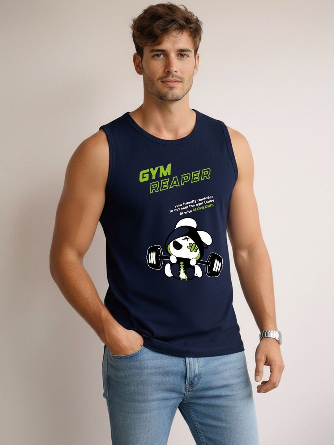 CRYPTIC Printed Cotton Gym Vest