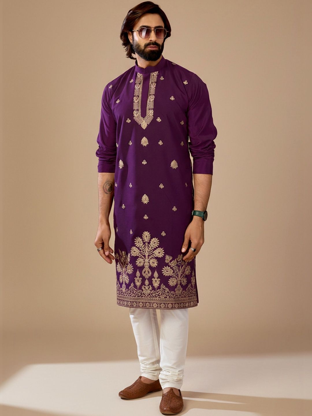 RANGRAAG Men Floral Embroidered Kurta
