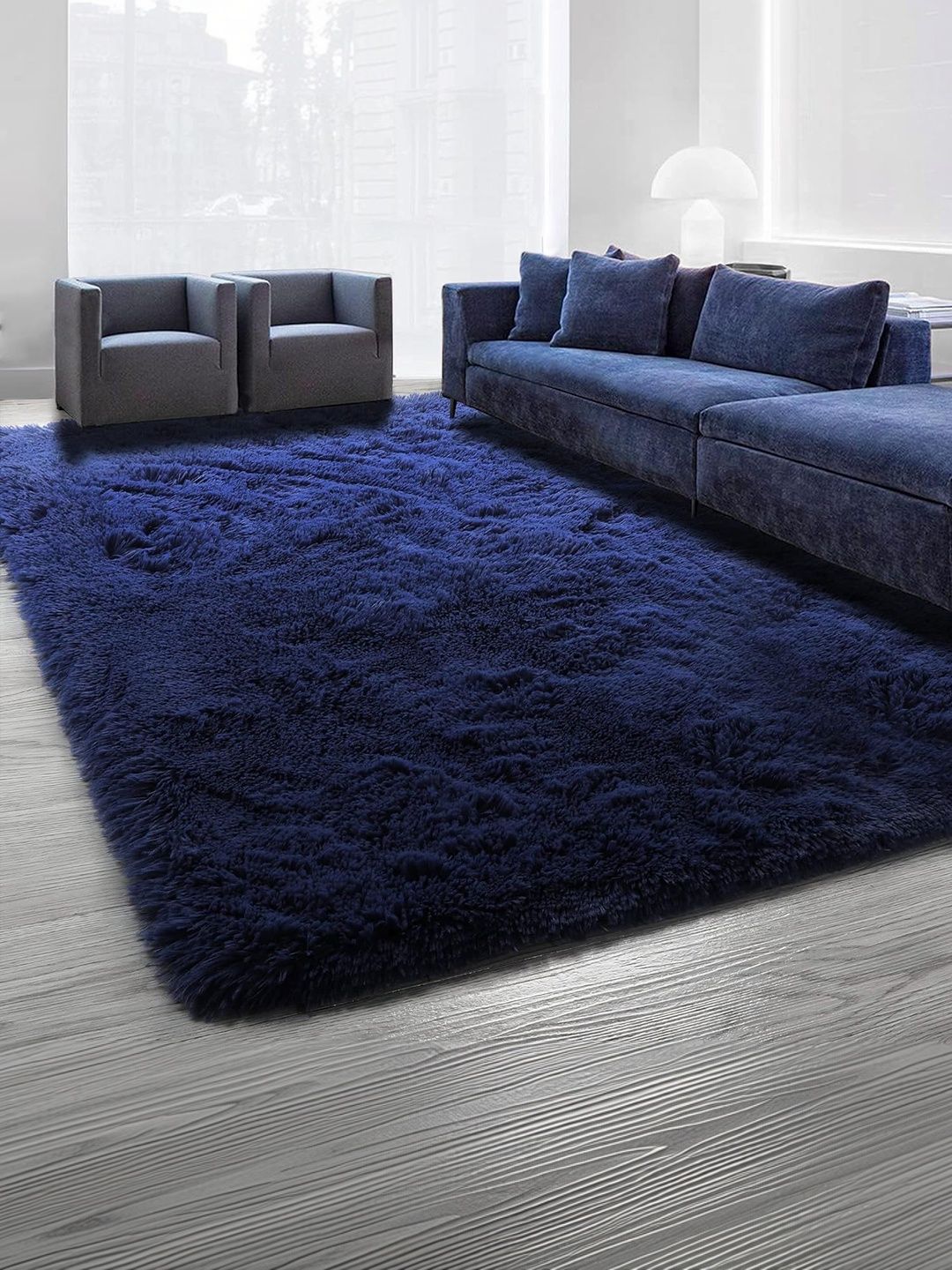 KAYNAT CARPET KAYNAT CARPET Navy Blue Shaggy Polyester Carpet