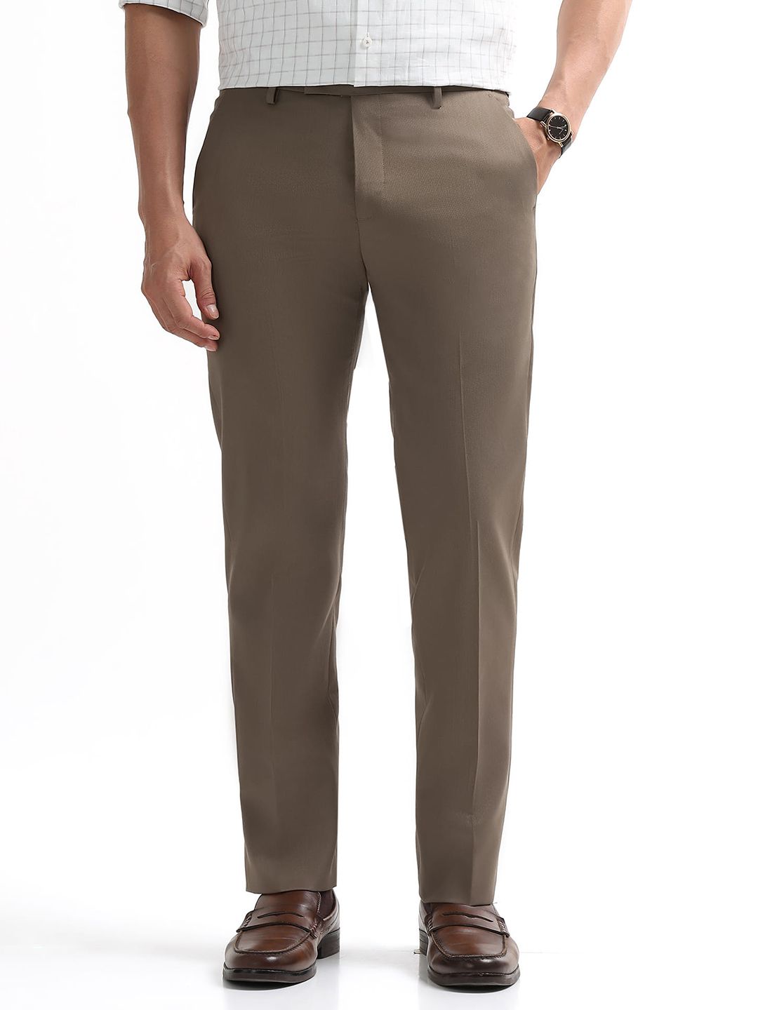 Arrow Men Hudson Tailored Fit Textured Formal Trousers