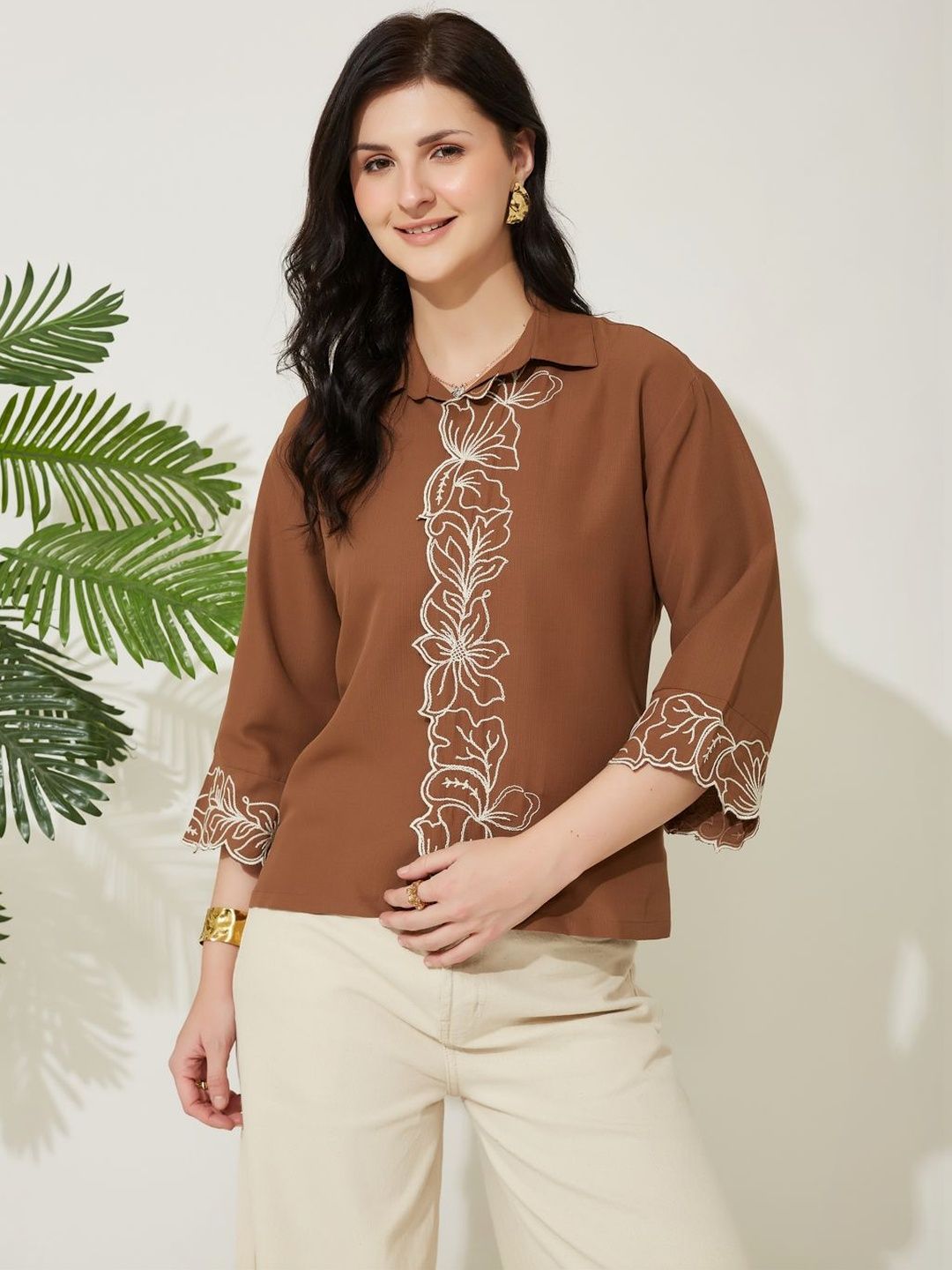 J Turritopsis Women Embroidered Shirt Style Top
