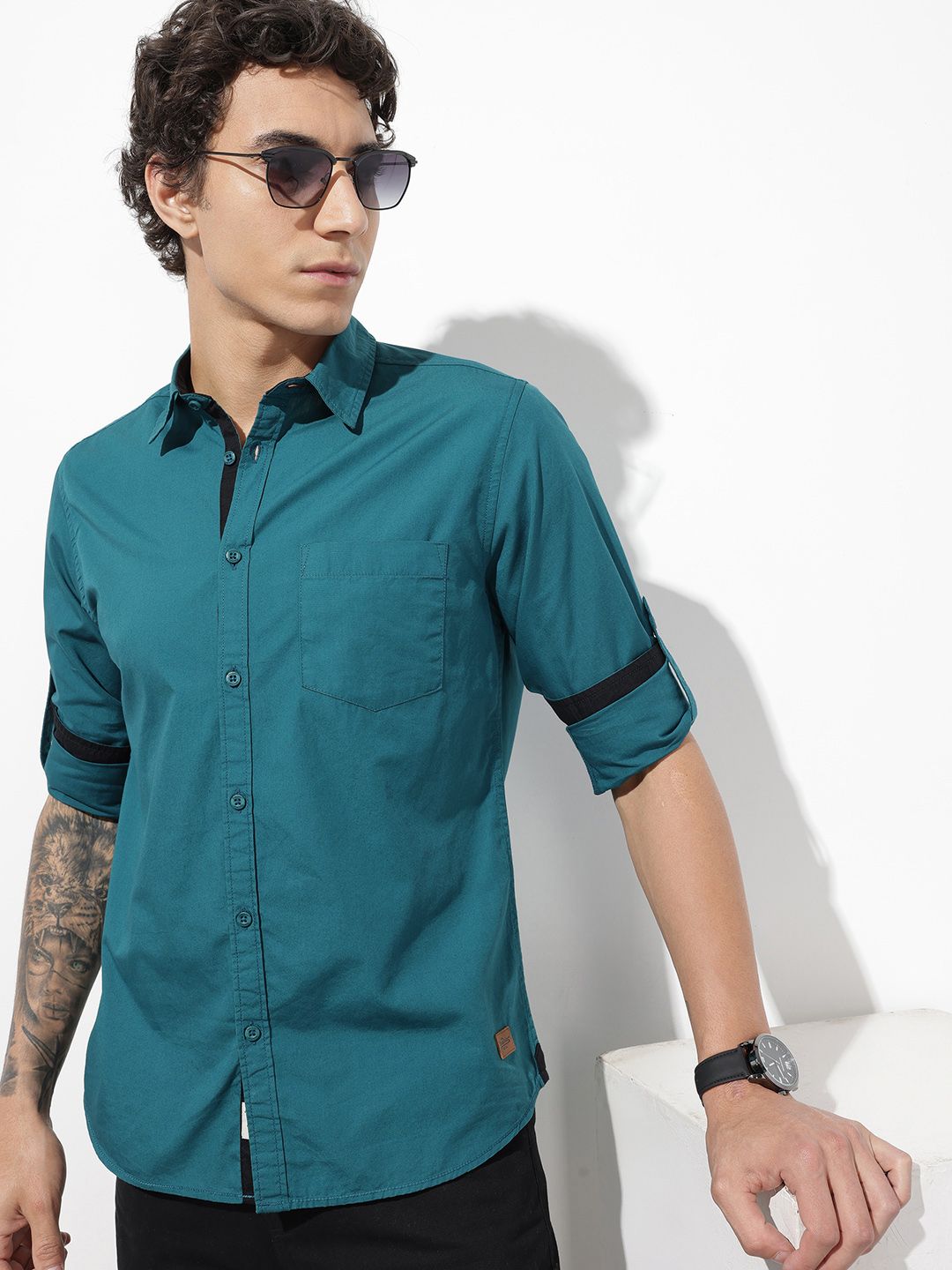 The Roadster Life Co. Pure Cotton Roll-Up Sleeves Casual Shirt
