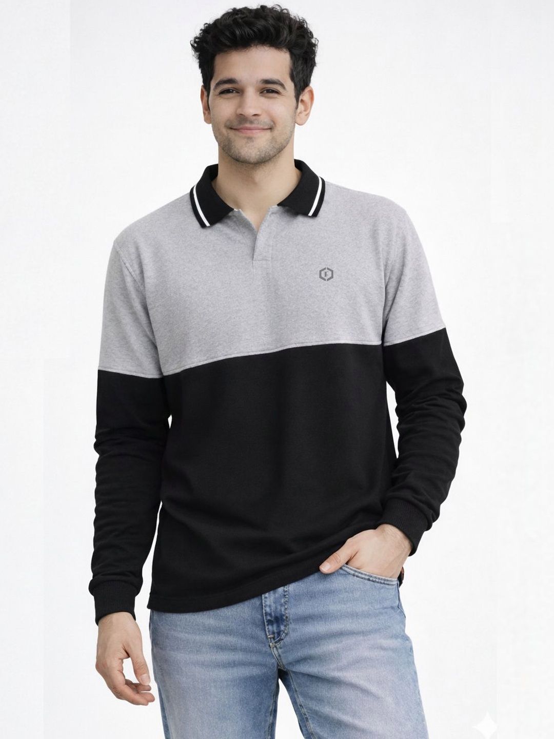 Febue Men Colourblocked Polo Collar T-shirt
