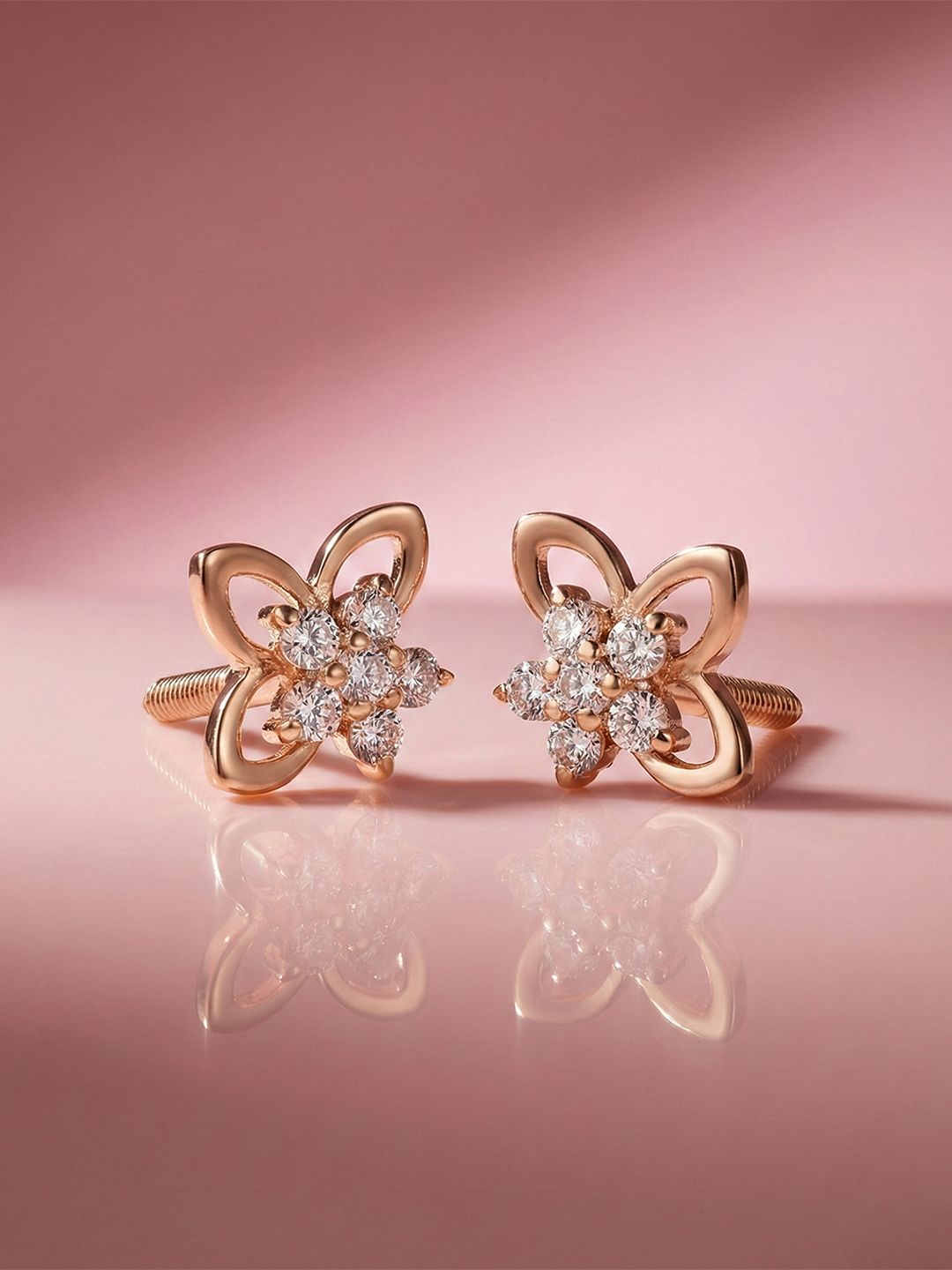 MAEJOY Floral Lab grown diamond 92.5 Sterling Silver 18KT Rose gold plated stud earrings
