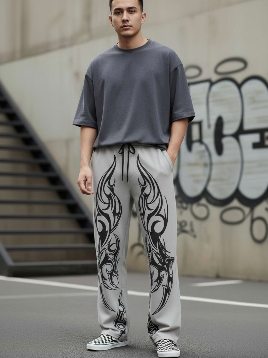 R.Code by The Roadster Life Co. Men Printed Relaxed Straight Leg Straight Fit Easy Wash Trousers