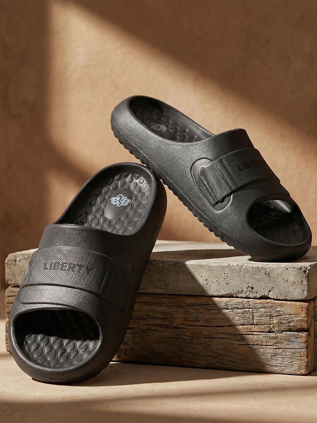 Liberty A-HA Men Black & Dark Grey EVA Moulded Footbed Slip-On Casual Slippers