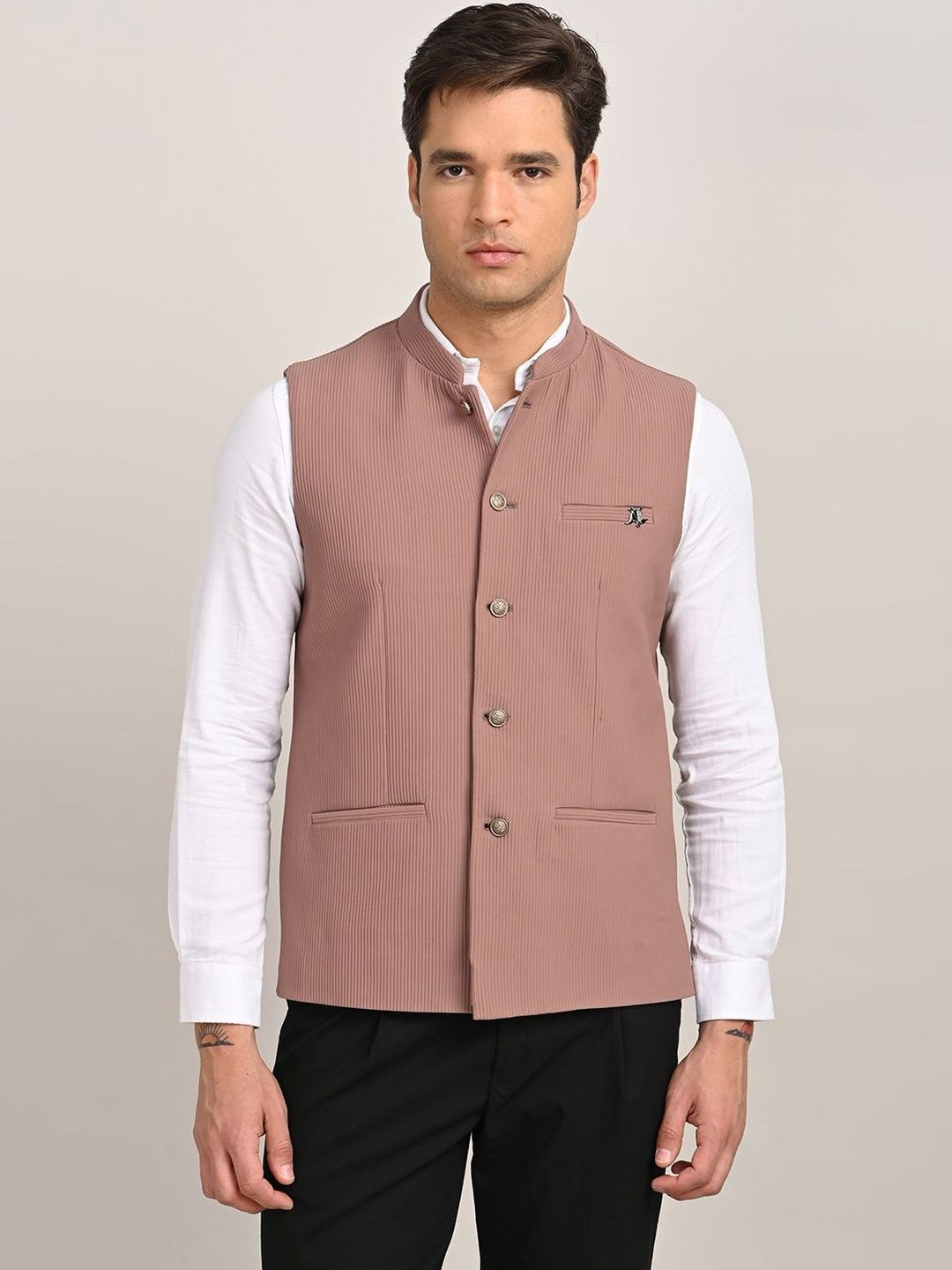 Turtle Mandarin Collar Sleeveless Nehru Jacket