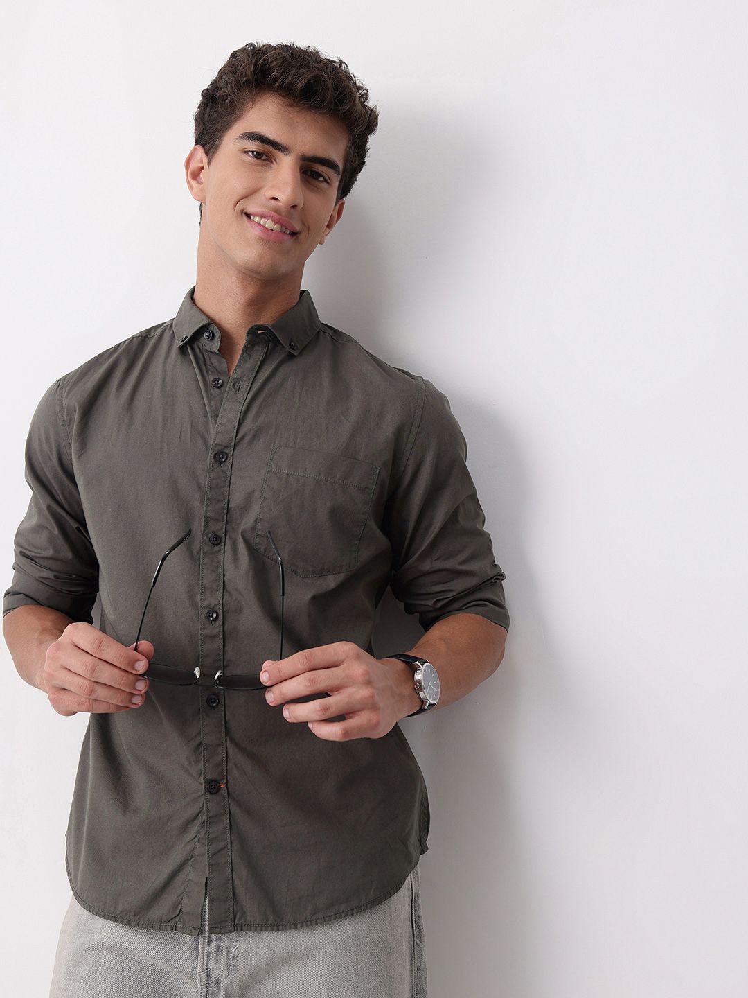 Mast & Harbour Pure Cotton Button-Down Collar Casual Shirt