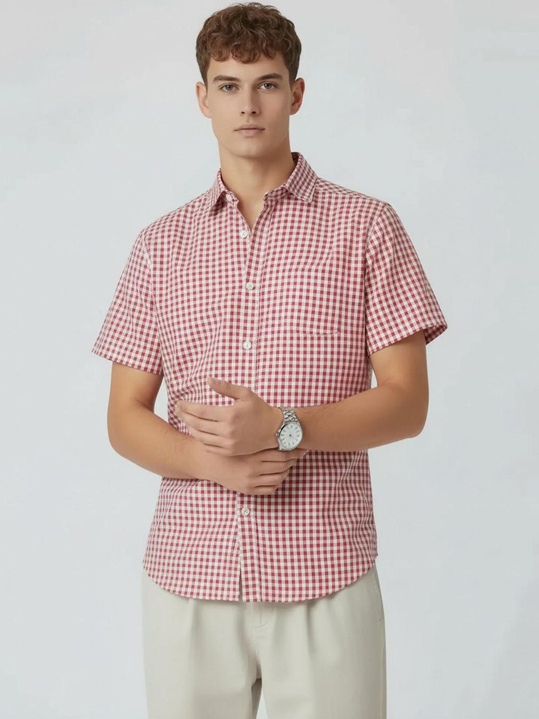 glitchez Men Gingham Checks Checked Casual Shirt