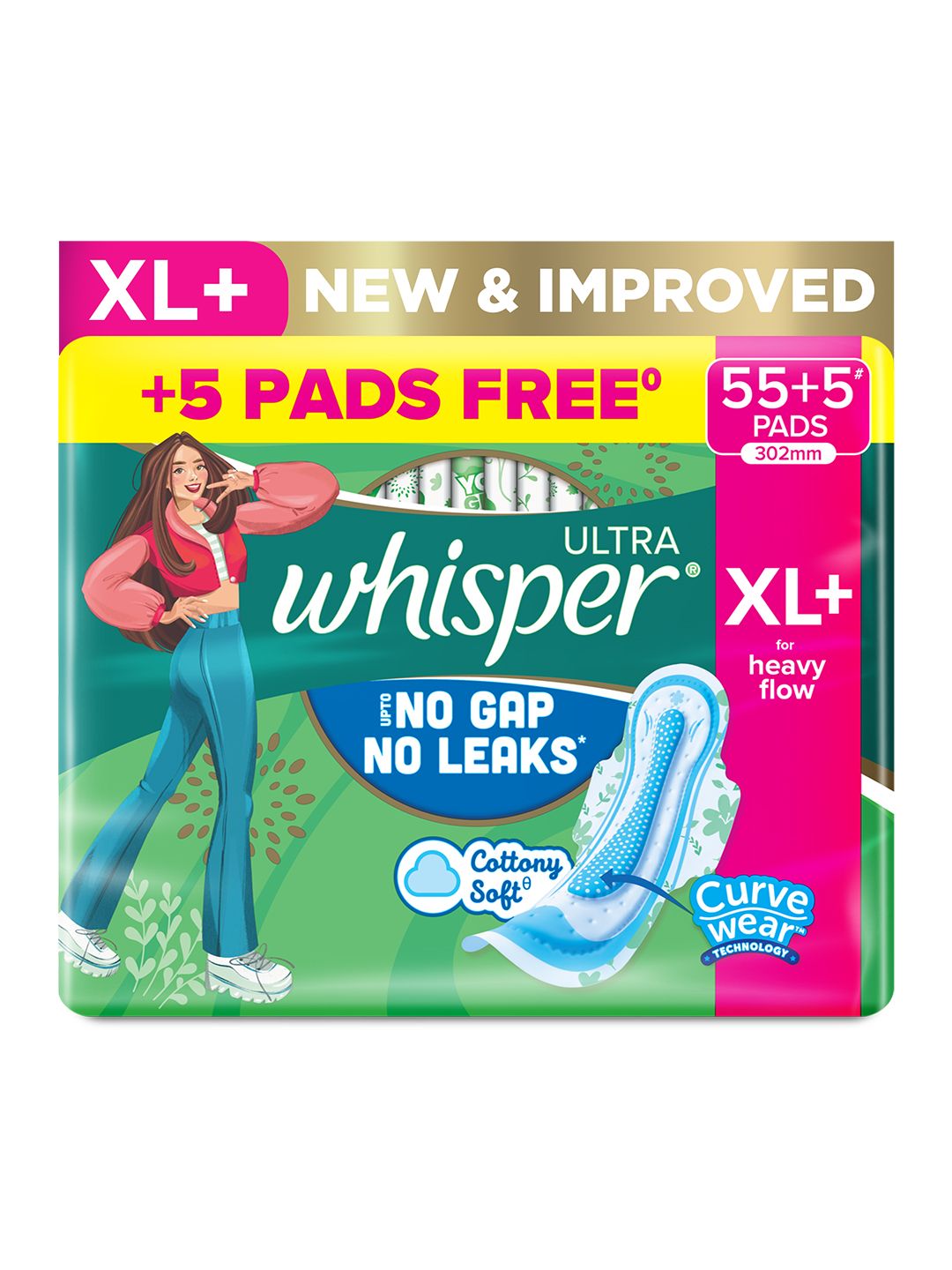 Whisper Whisper Ultra Upto No Gap No Leaks Sanitary Pads - 60 XL+ Pads