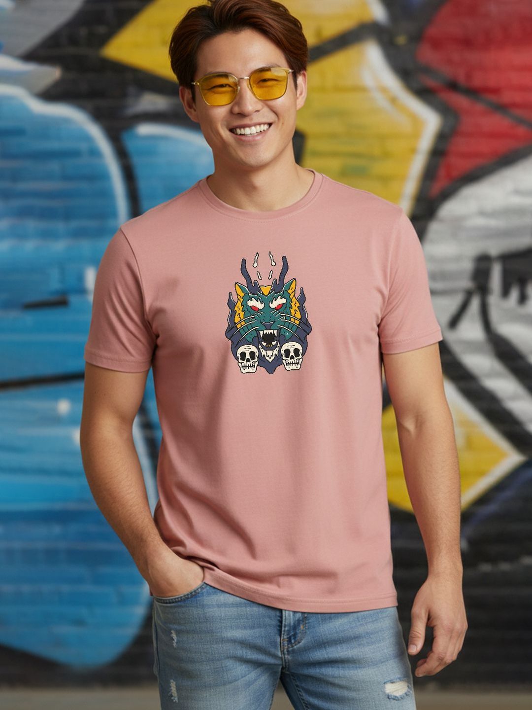 Greylongg Men Printed Pure Cotton T-shirt