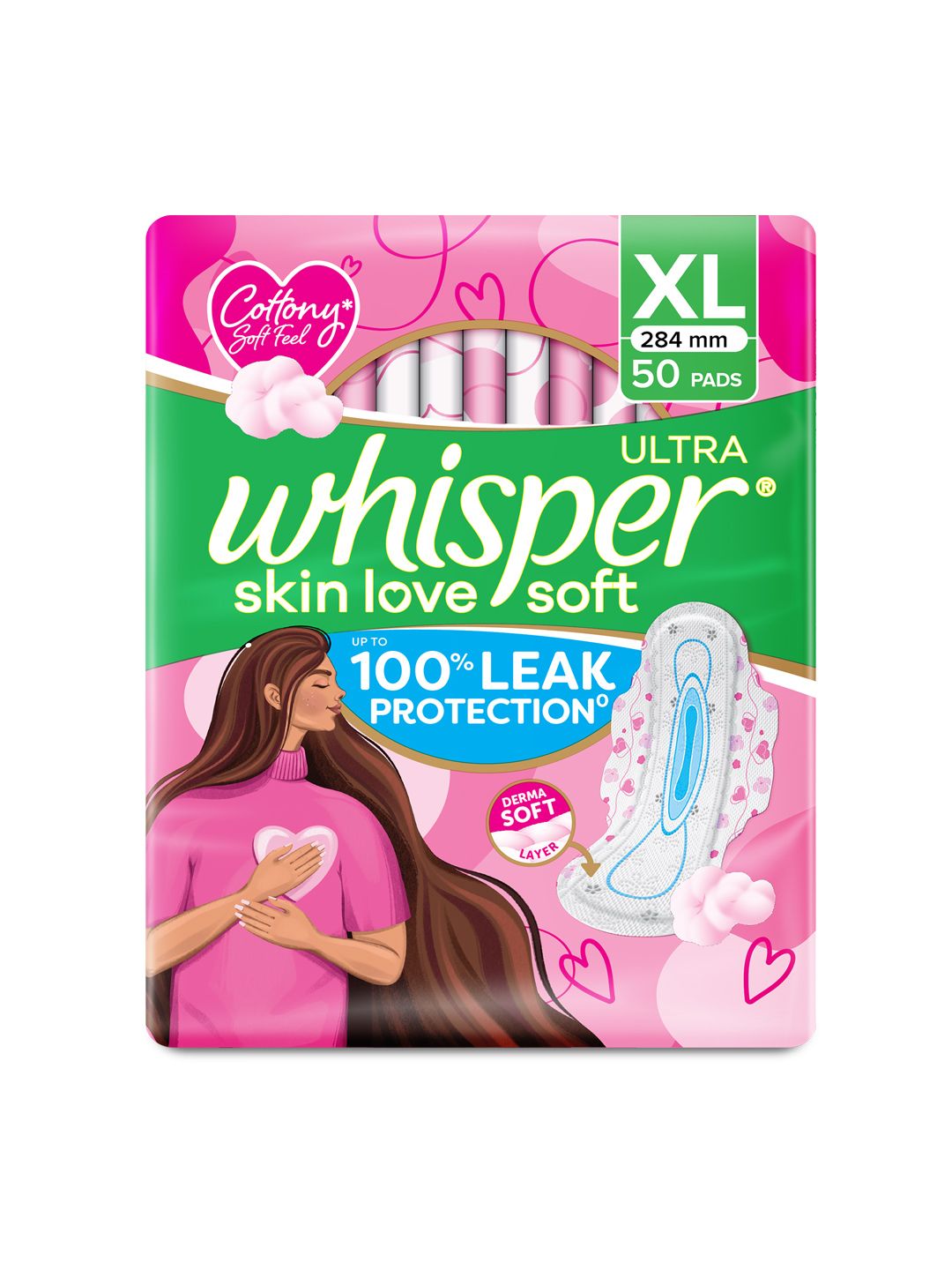 Whisper Ultra Skin Love Soft Sanitary Pads - XL 50 Napkins