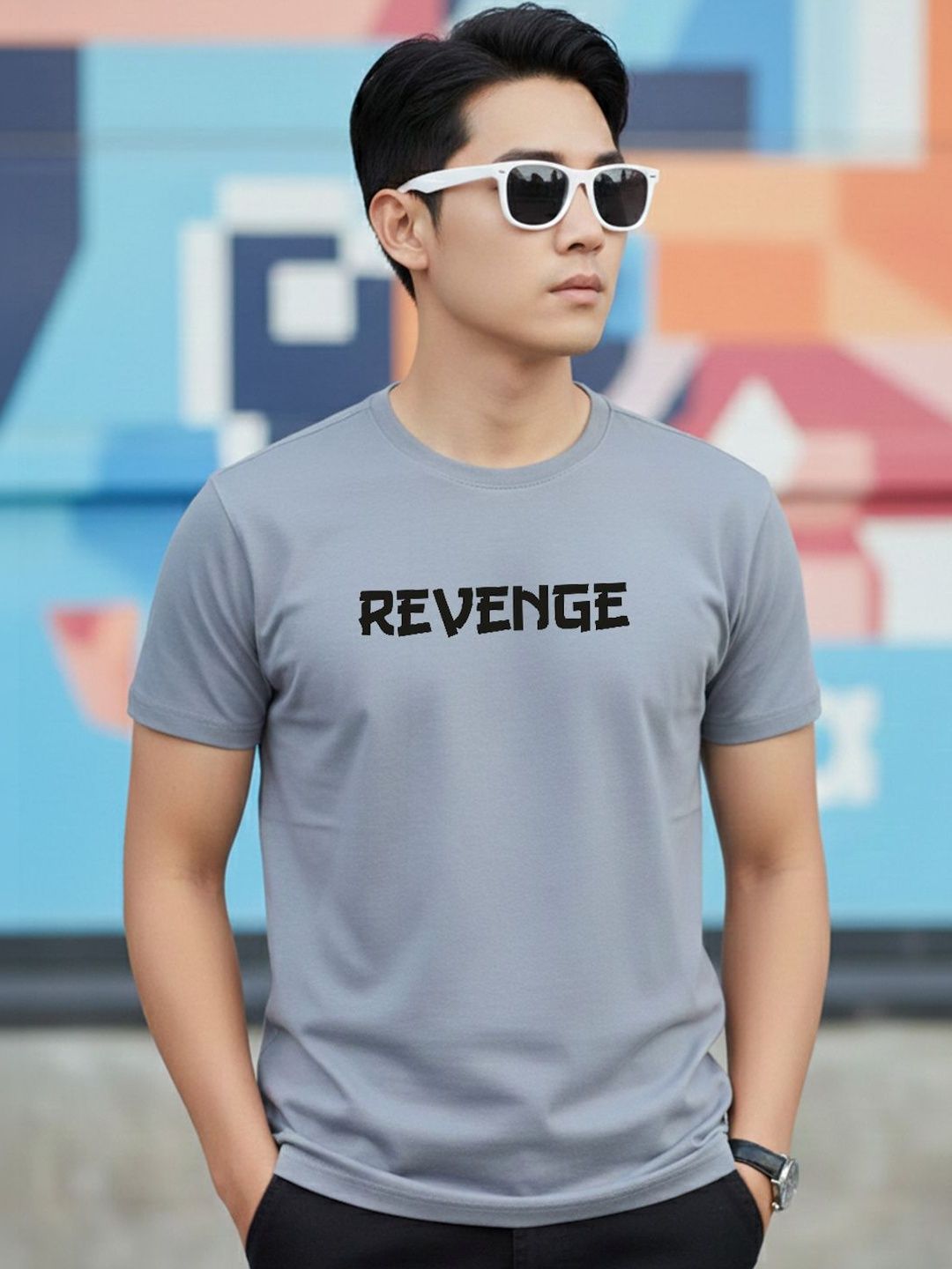 Greylongg Typography Printed Round Neck T-shirt