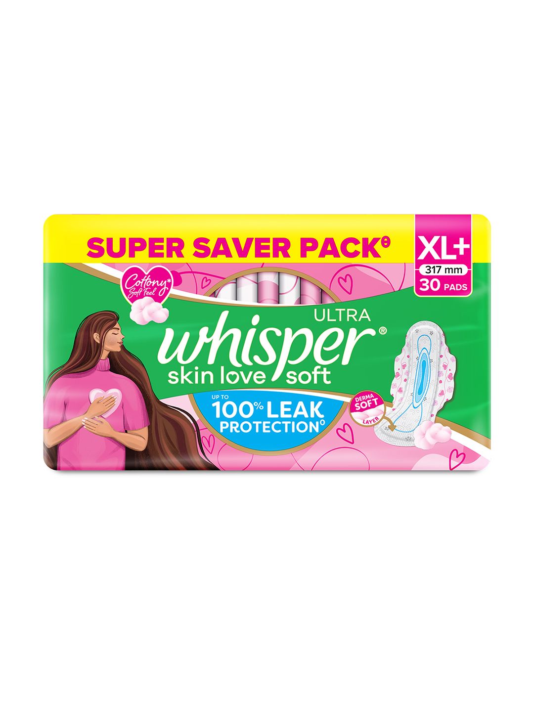 Whisper Whisper Ultra Skinlove Soft Thin Irritation Free XL+ Sanitary Pads - 30 Pads