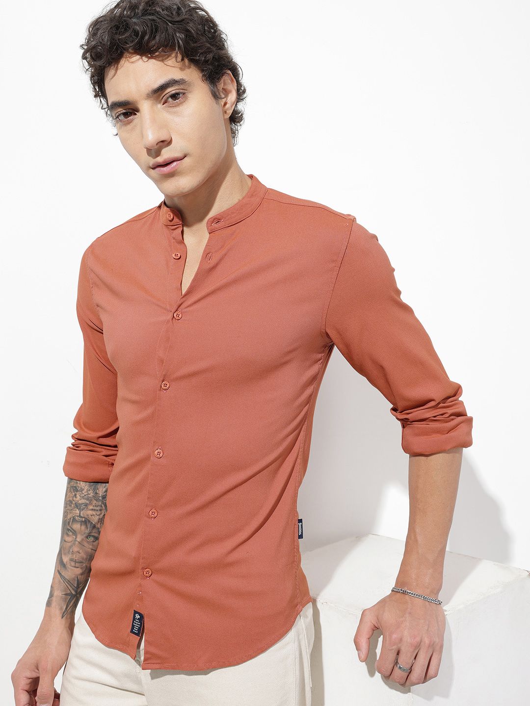 The Roadster Life Co. Pure Cotton Band Collar Casual Shirt